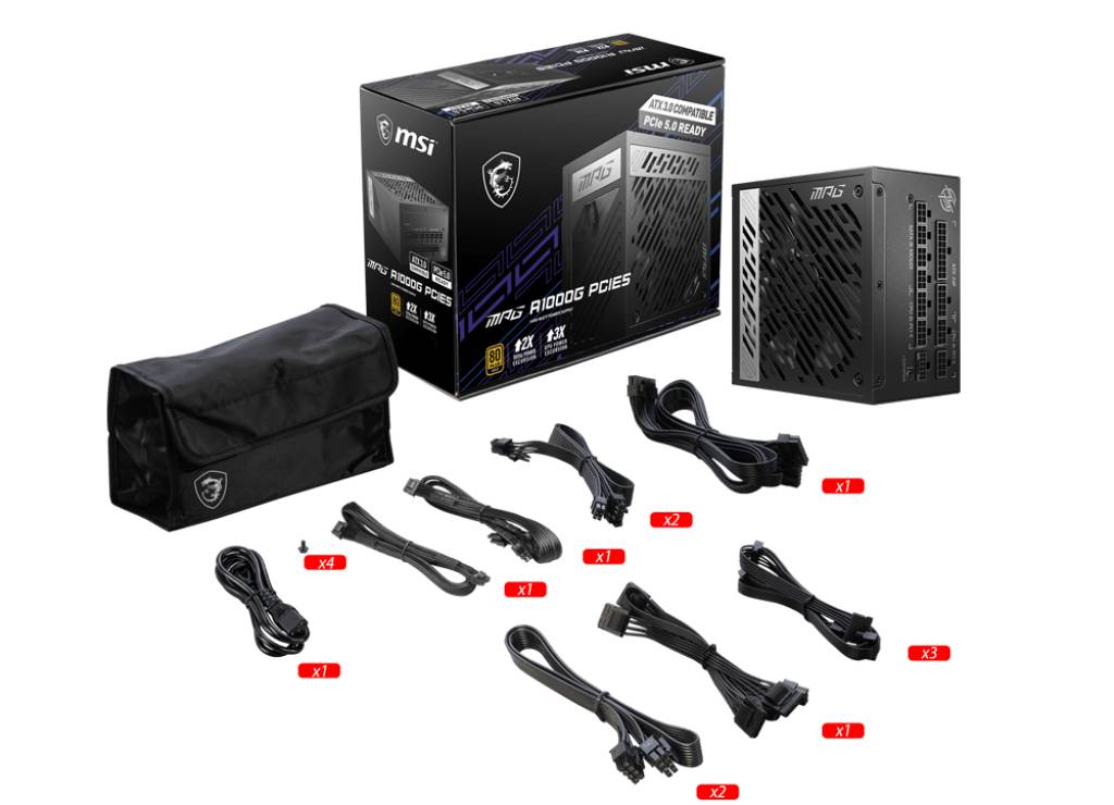 MSI MPG A1000G PCIE5, 1000 W, 100 - 240 V, 50/60 Hz, Aktiv, 120 W, 1000 W-4