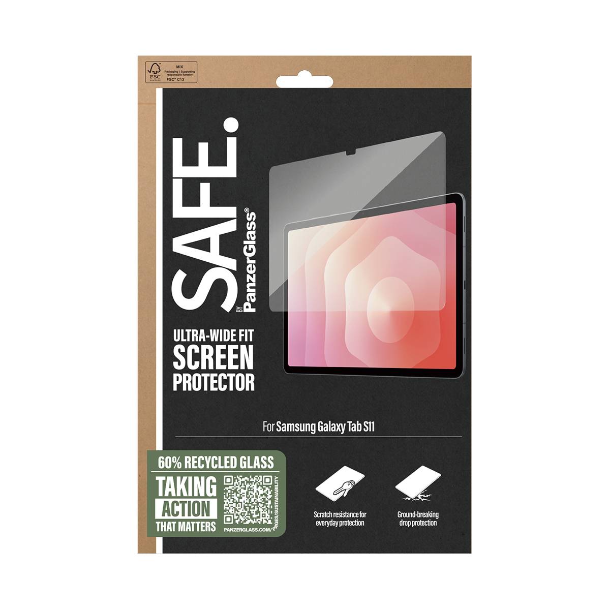PanzerGlass SAFE. by ® Displayschutz Samsung Tab S11 | Ultra-Wide Fit, Samsung, Samsung - Galaxy Tab S11, Trockene Anwen-3