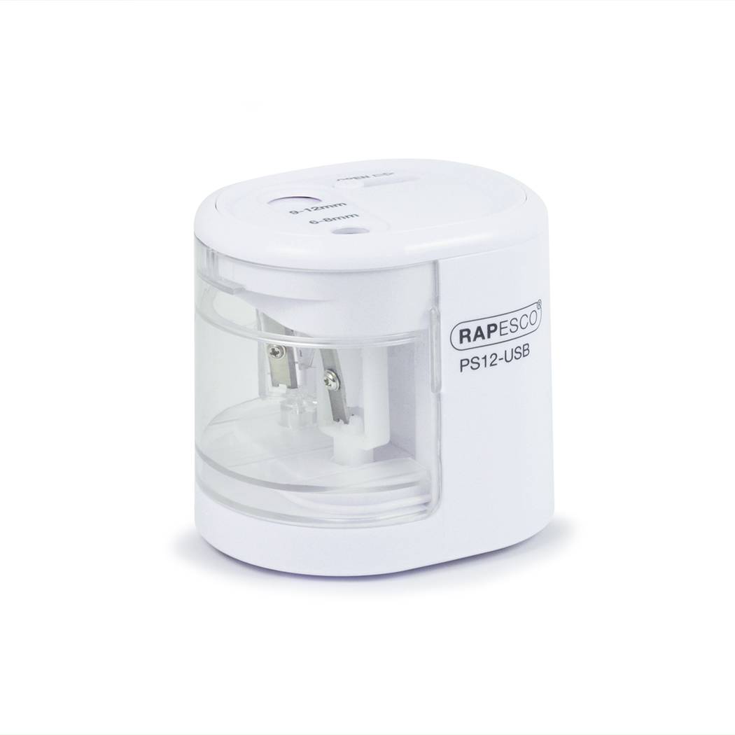 Rapesco PS12-USB, Elektrischer Bleistiftspitzer, Weiß, Kunststoff, Stahl, 1,2 cm, 6 mm-0