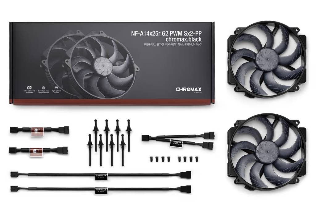 Noctua NF-A14x25r G2 PWM Sx2-PP chromax.black Gehäuseluefter 140 mm Gehäuse-Lüfter 12 V-0