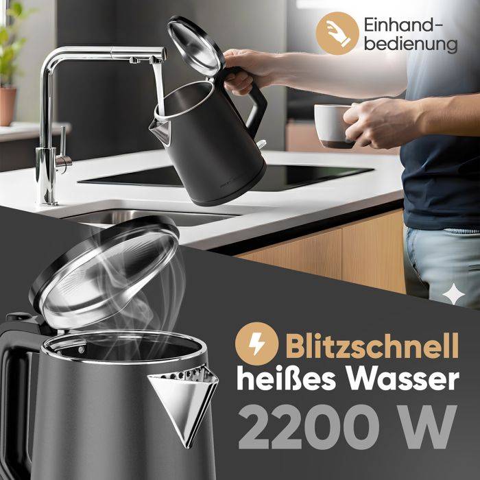 CLATRONIC - ProfiCook PC-WK 1290, 1,5 l, 2200 W, Anthrazit, Überhitzungsschutz-1