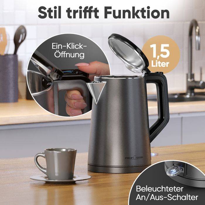 CLATRONIC - ProfiCook PC-WK 1290, 1,5 l, 2200 W, Anthrazit, Überhitzungsschutz-2