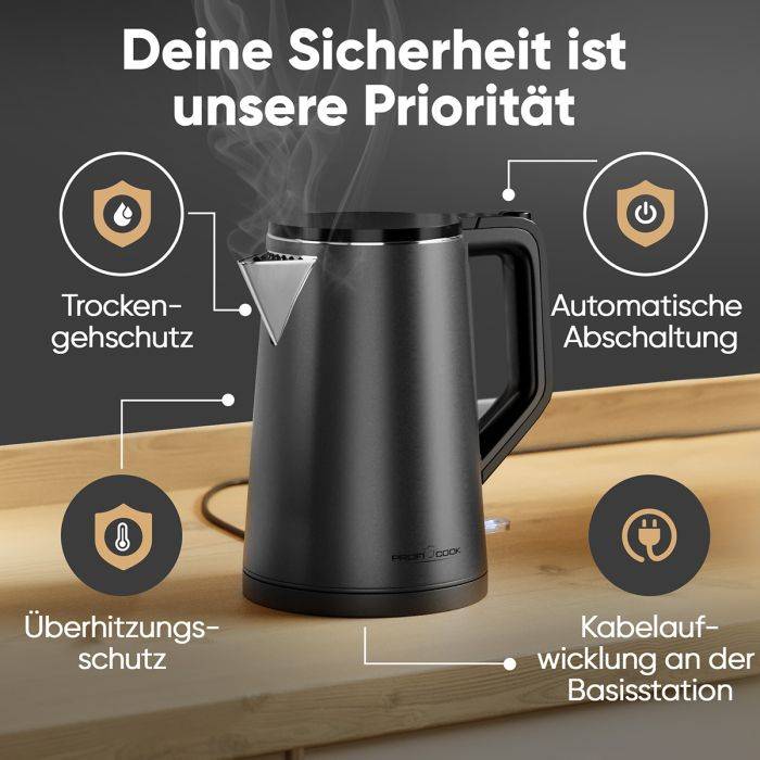 CLATRONIC - ProfiCook PC-WK 1290, 1,5 l, 2200 W, Anthrazit, Überhitzungsschutz-3