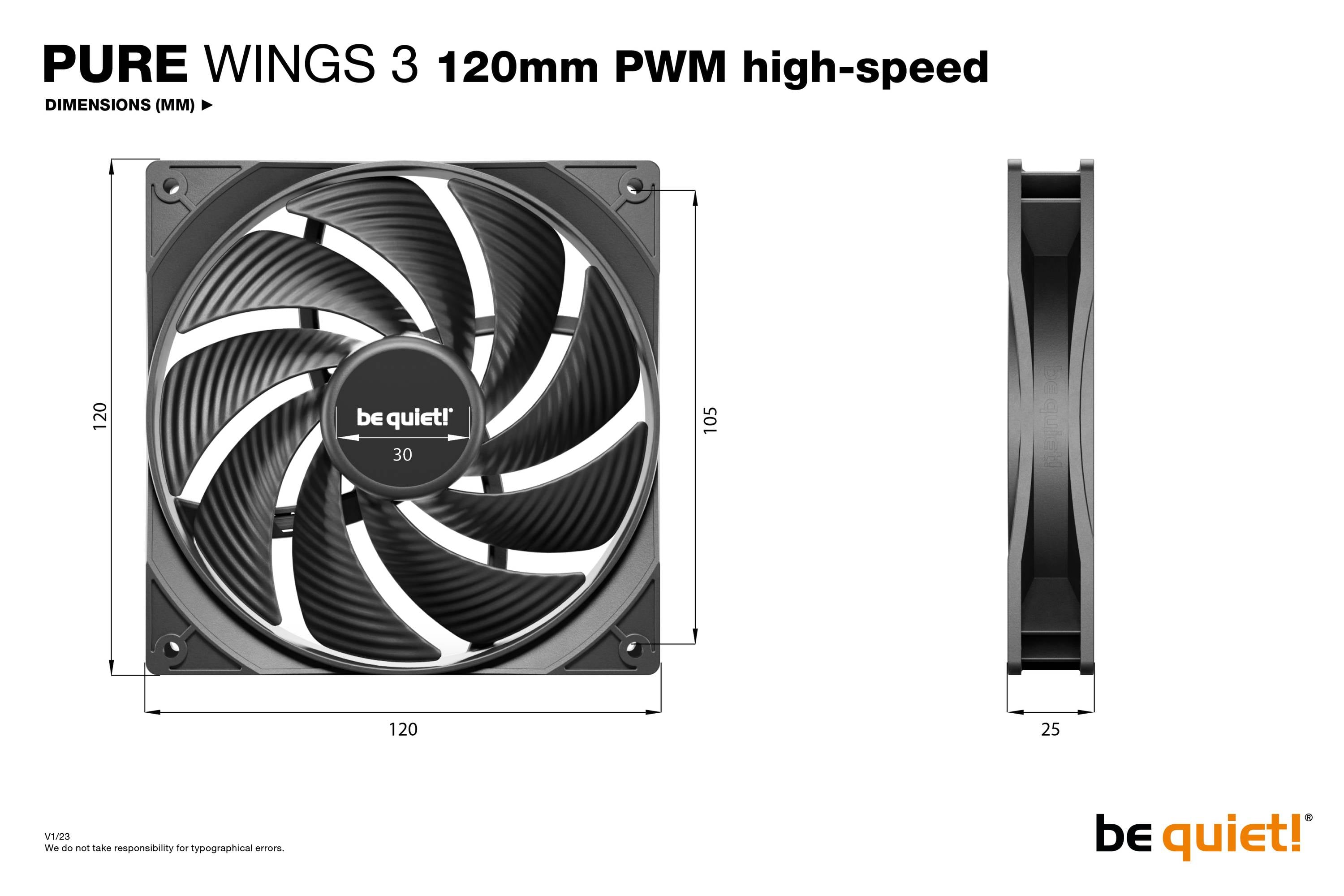 be quiet! Pure Wings 3 120 mm PWM high-speed Triple Pack, Ventilator, 12 cm, 2100 RPM, 101,2 m³/h, Schwarz-1