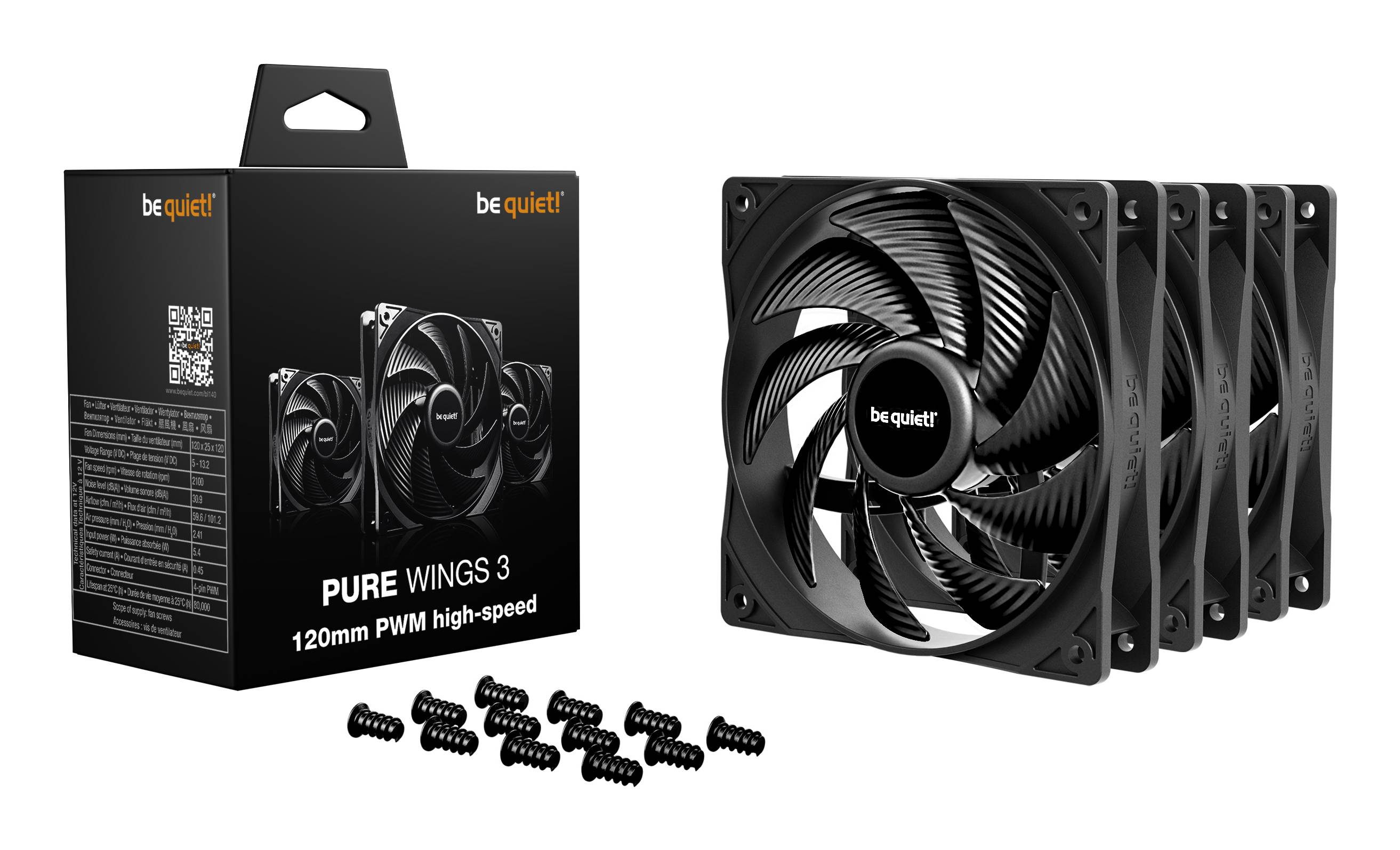 be quiet! Pure Wings 3 120 mm PWM high-speed Triple Pack, Ventilator, 12 cm, 2100 RPM, 101,2 m³/h, Schwarz-4