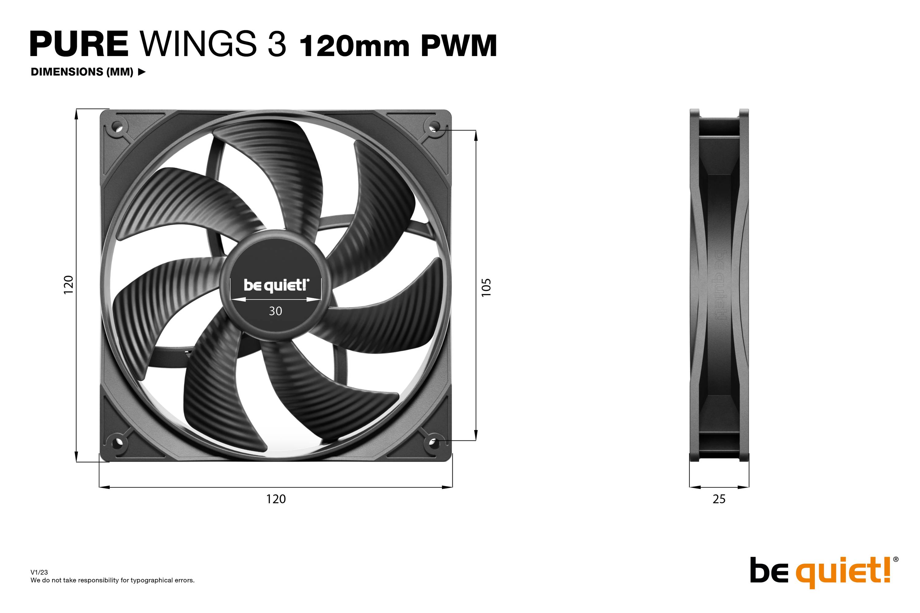 be quiet! Pure Wings 3 120 mm PWM Triple Pack, Ventilator, 12 cm, 1600 RPM, 84,8 m³/h, Schwarz-1