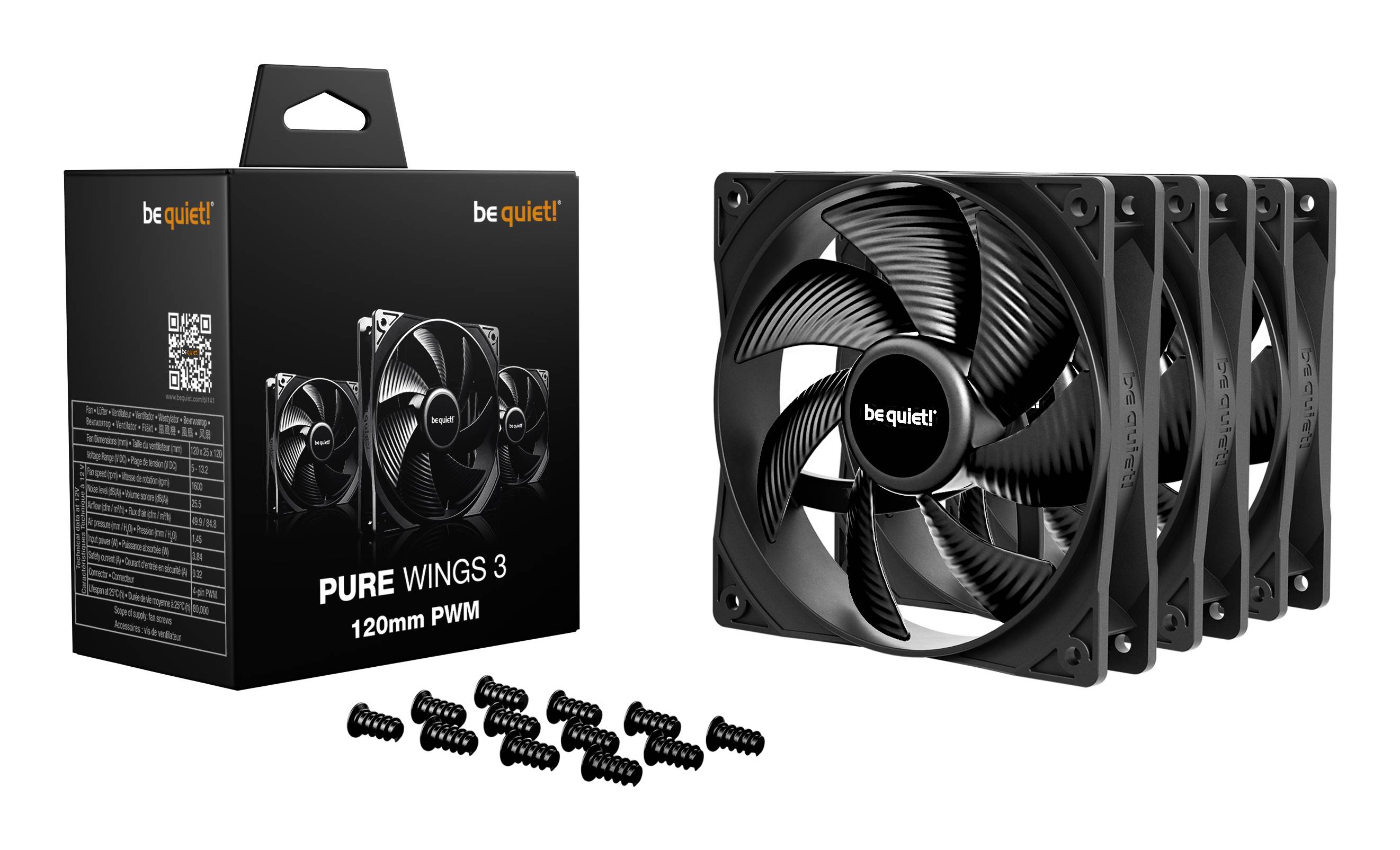 be quiet! Pure Wings 3 120 mm PWM Triple Pack, Ventilator, 12 cm, 1600 RPM, 84,8 m³/h, Schwarz-4