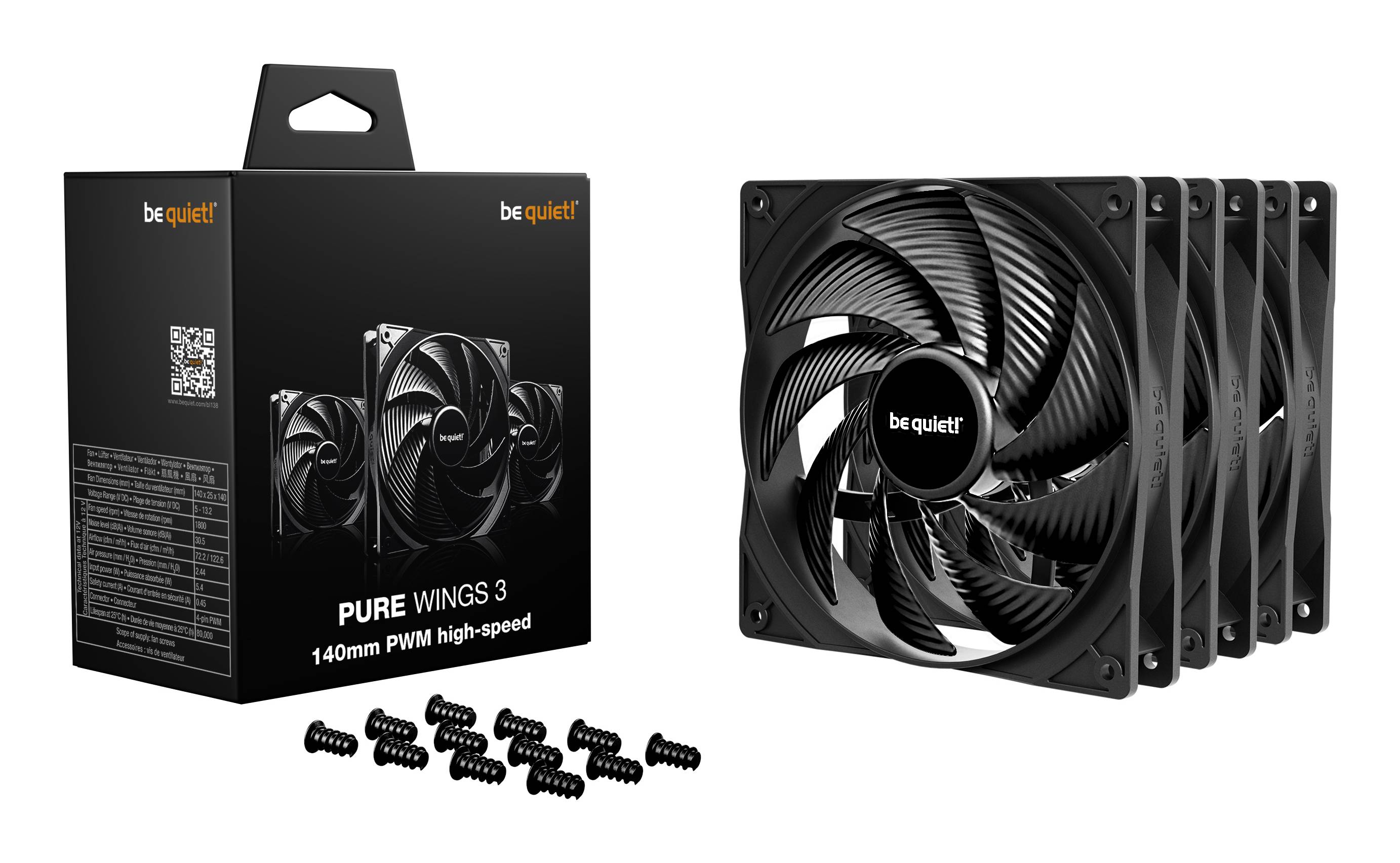 be quiet! Pure Wings 3 140 mm PWM high-speed Triple Pack, Ventilator, 14 cm, 1800 RPM, 122,6 m³/h, Schwarz-4
