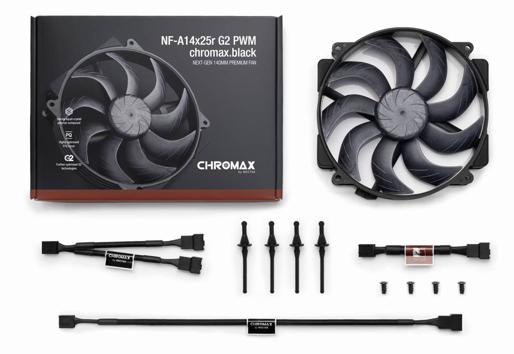 NOCTUA - NF-A14x25r G2 PWM chromax.black Gehäuseluefter 140 mm - Gehäuse-Lüfter - 1.500 rpm-0