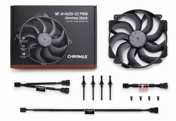 NOCTUA - NF-A14x25r G2 PWM chromax.black Gehäuseluefter 140 mm - Gehäuse-Lüfter - 1.500 rpm