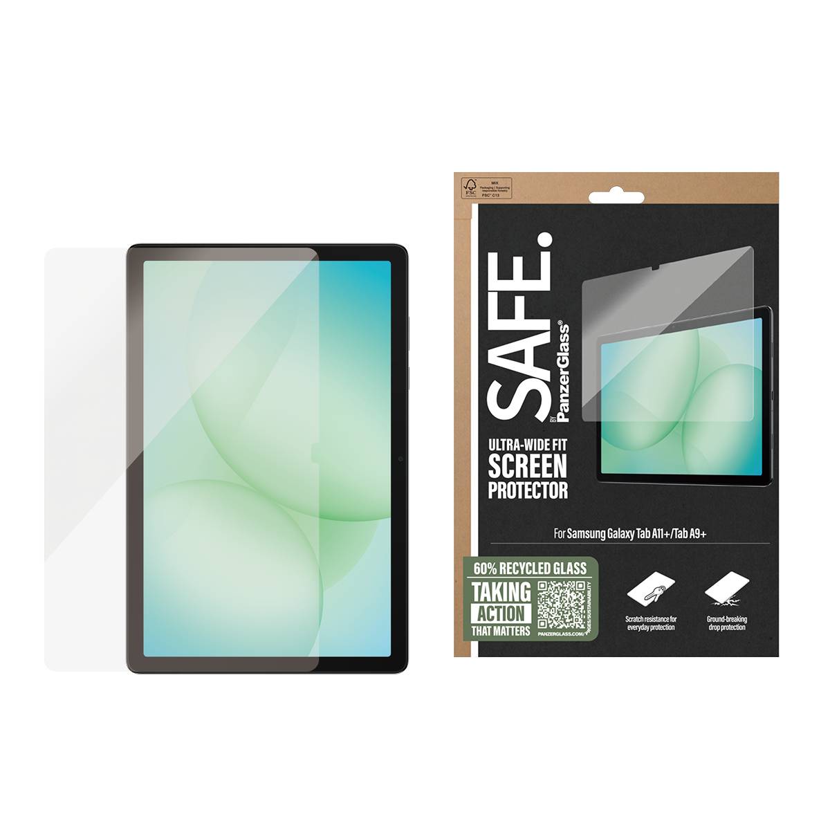 PanzerGlass SAFE. by ® Displayschutz Samsung Galaxy Tab A11+ | Tab A9+ | Ultra-Wide Fit, Samsung, Samsung - Galaxy Tab A-1