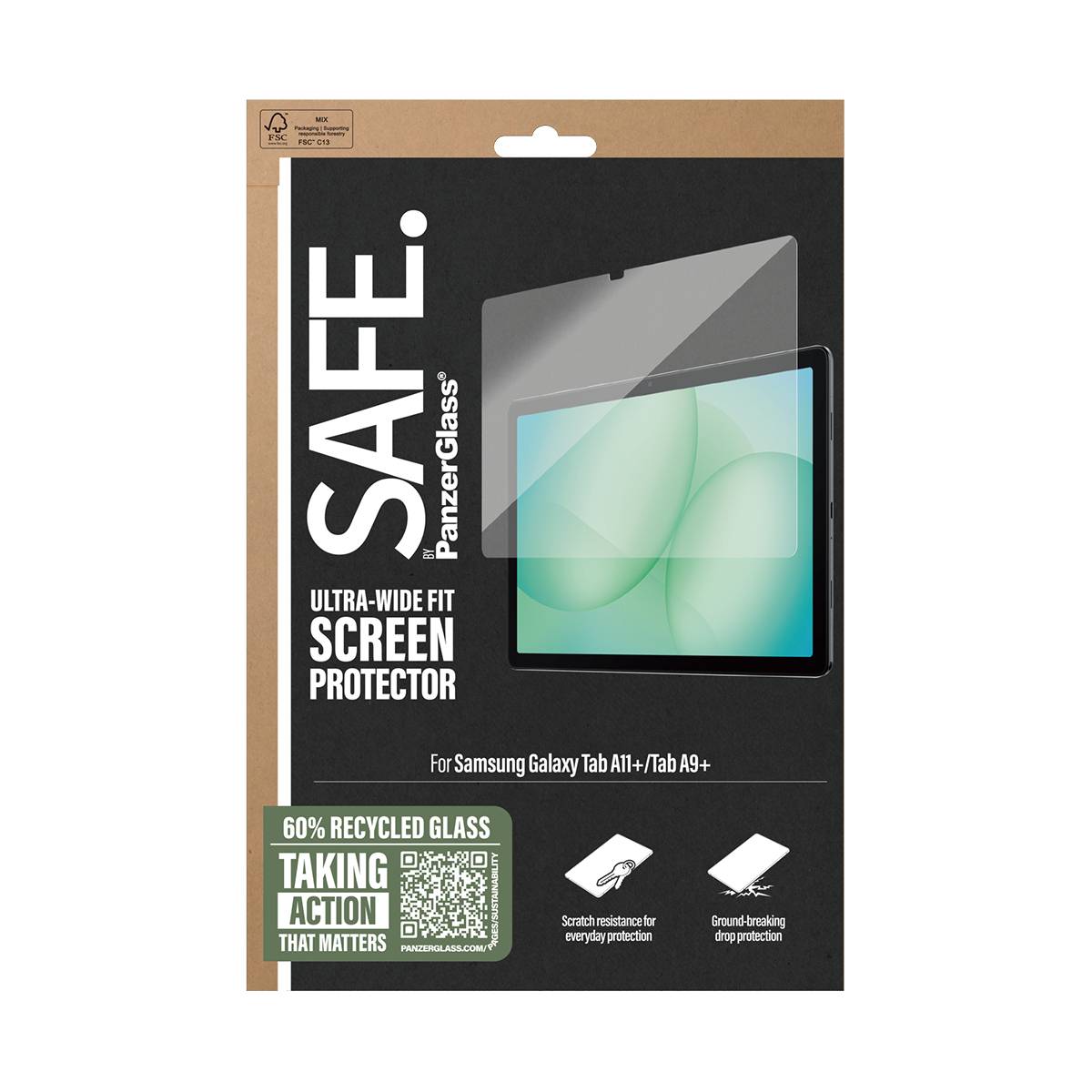 PanzerGlass SAFE. by ® Displayschutz Samsung Galaxy Tab A11+ | Tab A9+ | Ultra-Wide Fit, Samsung, Samsung - Galaxy Tab A-2