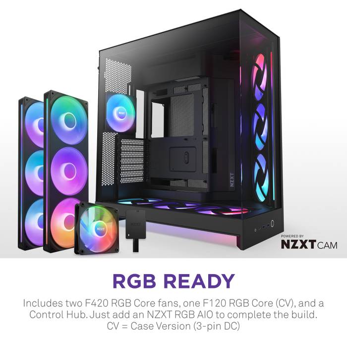 NZXT H9 Flow RGB+, Midi Tower, PC, Schwarz, ATX, EATX, micro ATX, Mini-ITX, Netz, SGCC, Gehärtetes Glas, Gaming-2