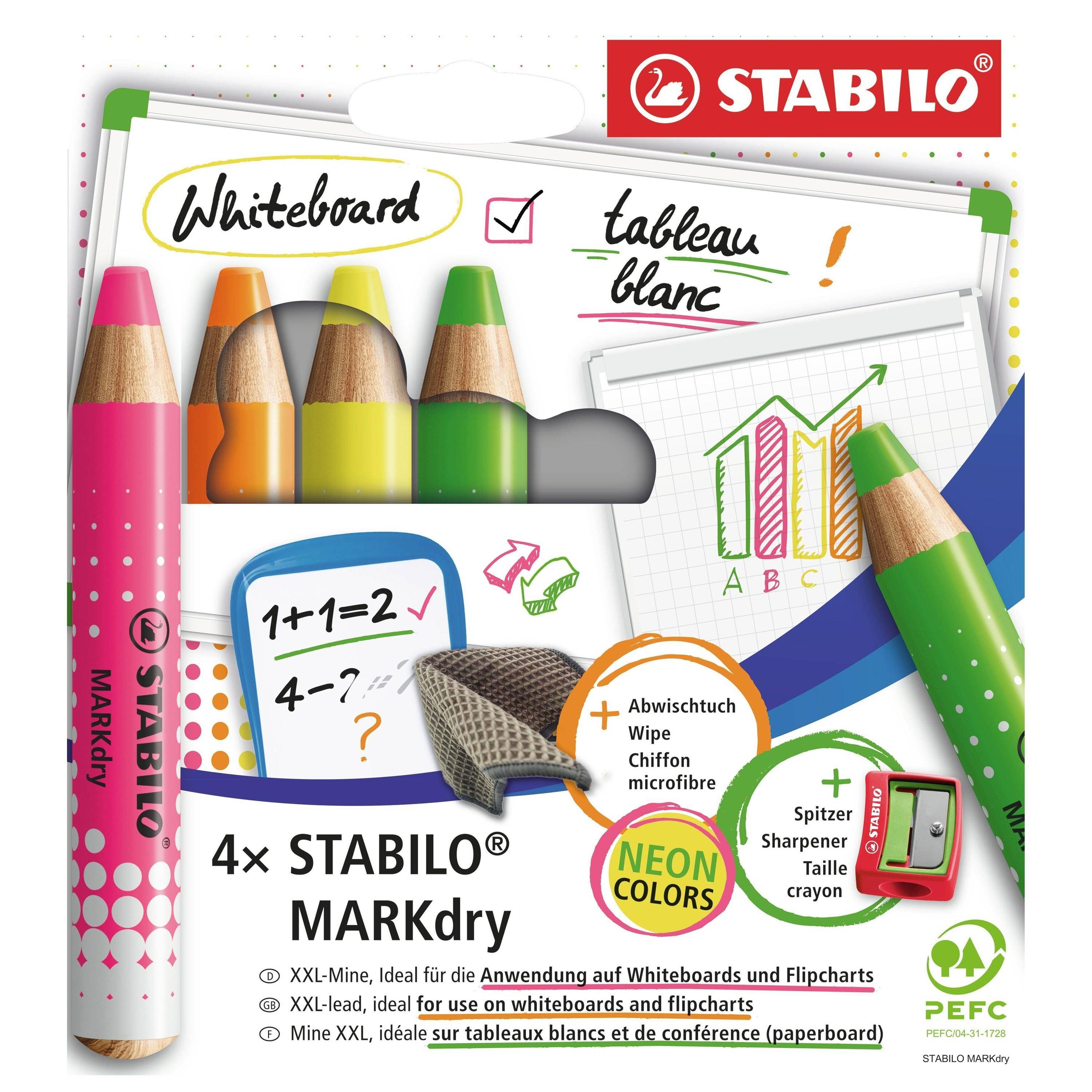 Whiteboard/Flipchart-Marker Etui 4 Stück + Spitzer + Abwischtuch-0