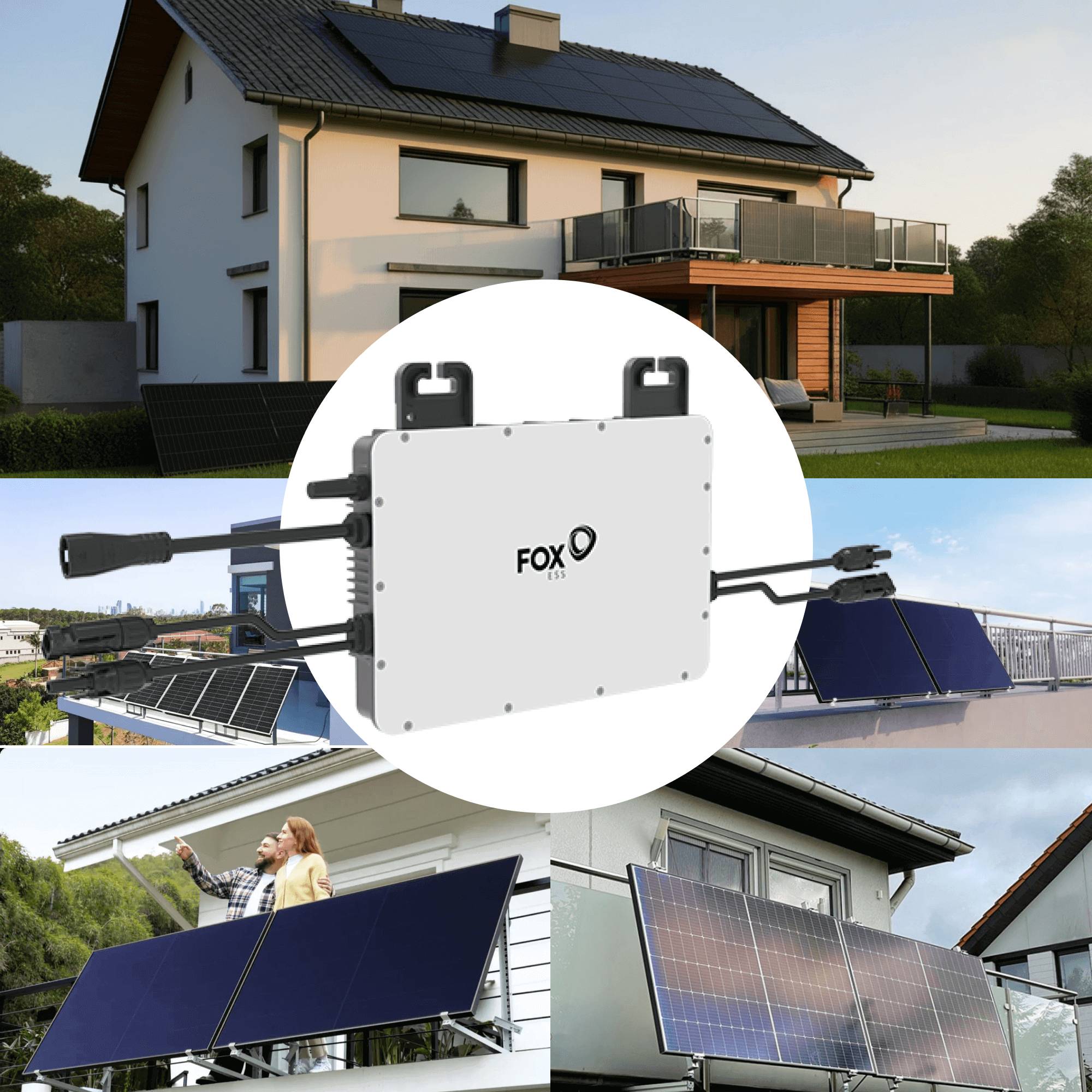 FOXESS Inverter 800 Watt für Balkonkraftwerk mit 5m Anschlusskabel und 4x 100cm Solarkabel-6