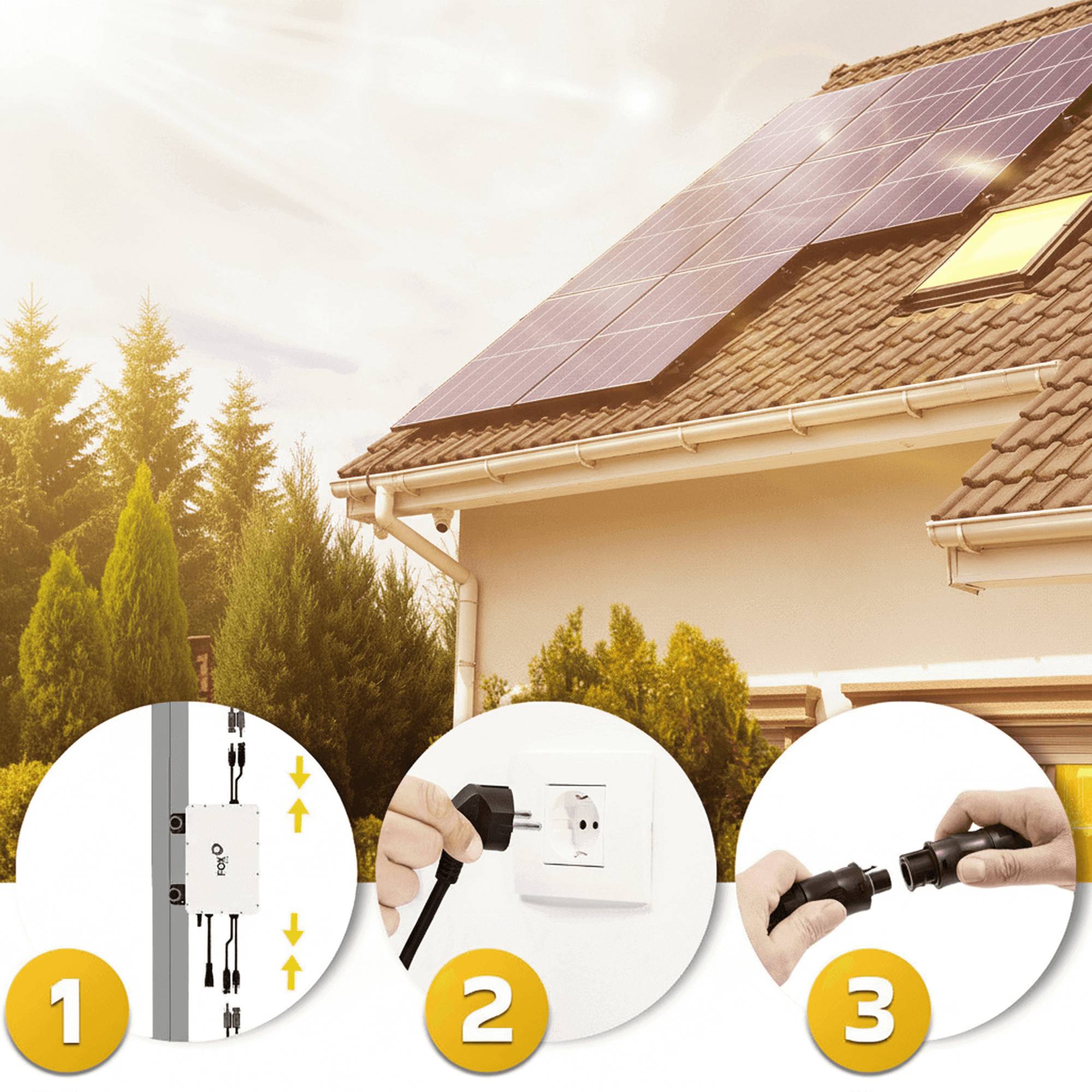 FOXESS Inverter 800 Watt für Balkonkraftwerk mit 5m Anschlusskabel und 4x 100cm Solarkabel-4