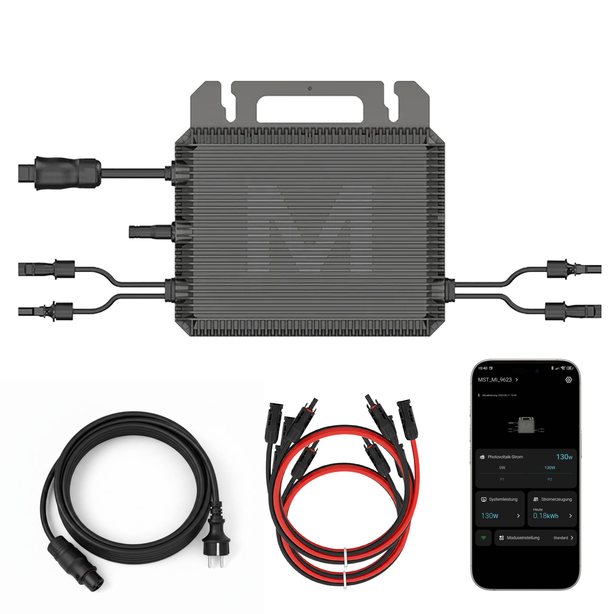 MARSTEK Inverter 800 Watt für Balkonkraftwerk mit 5m Anschlusskabel und 4x 100cm Solarkabel-0