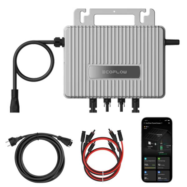 ECOFLOW Inverter 800 Watt für Balkonkraftwerk mit 5m Anschlusskabel und 4x 100cm Solarkabel