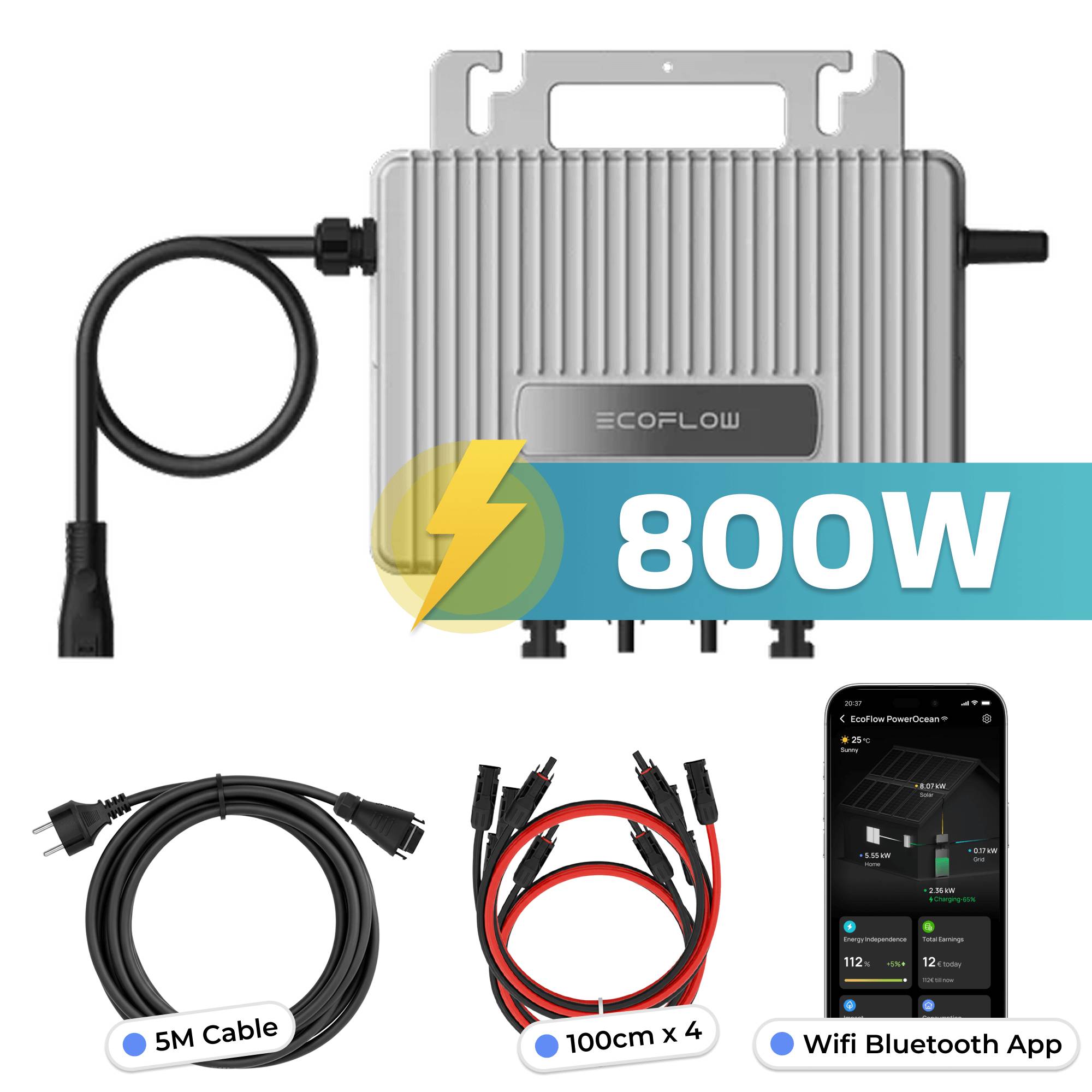ECOFLOW Inverter 800 Watt für Balkonkraftwerk mit 5m Anschlusskabel und 4x 100cm Solarkabel-3