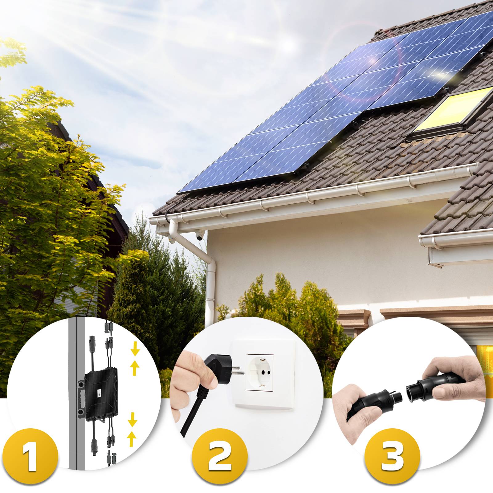 ASTRO-E Inverter 800 Watt für Balkonkraftwerk mit 5m Anschlusskabel und 4x 100cm Solarkabel-4