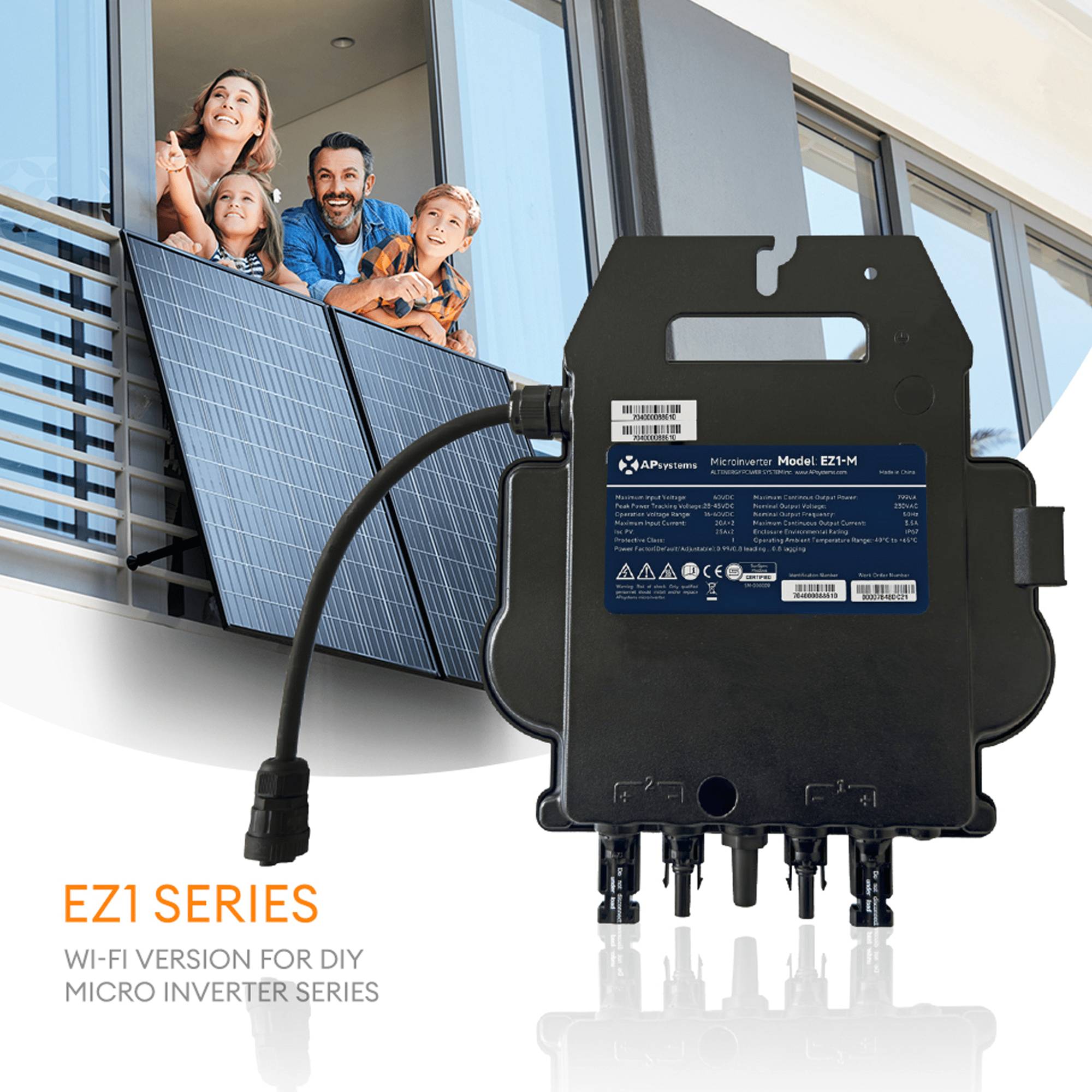 AP Systems Inverter 800 Watt für Balkonkraftwerk mit 5m Anschlusskabel und 4x 100cm Solarkabel-5