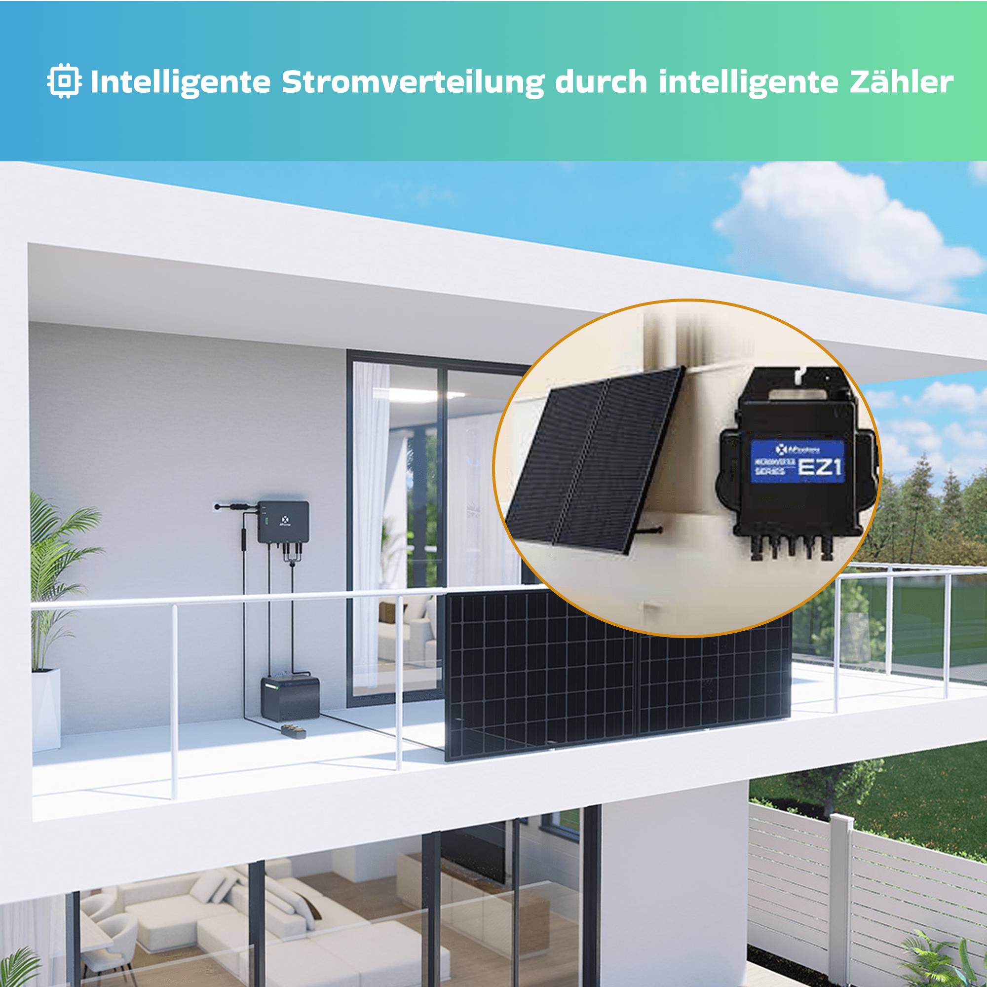 Symbolbild für AP Systems Inverter 800 Watt für Balkonkraftwerk mit 5m Anschlusskabel und 4x 100cm Solarkabel