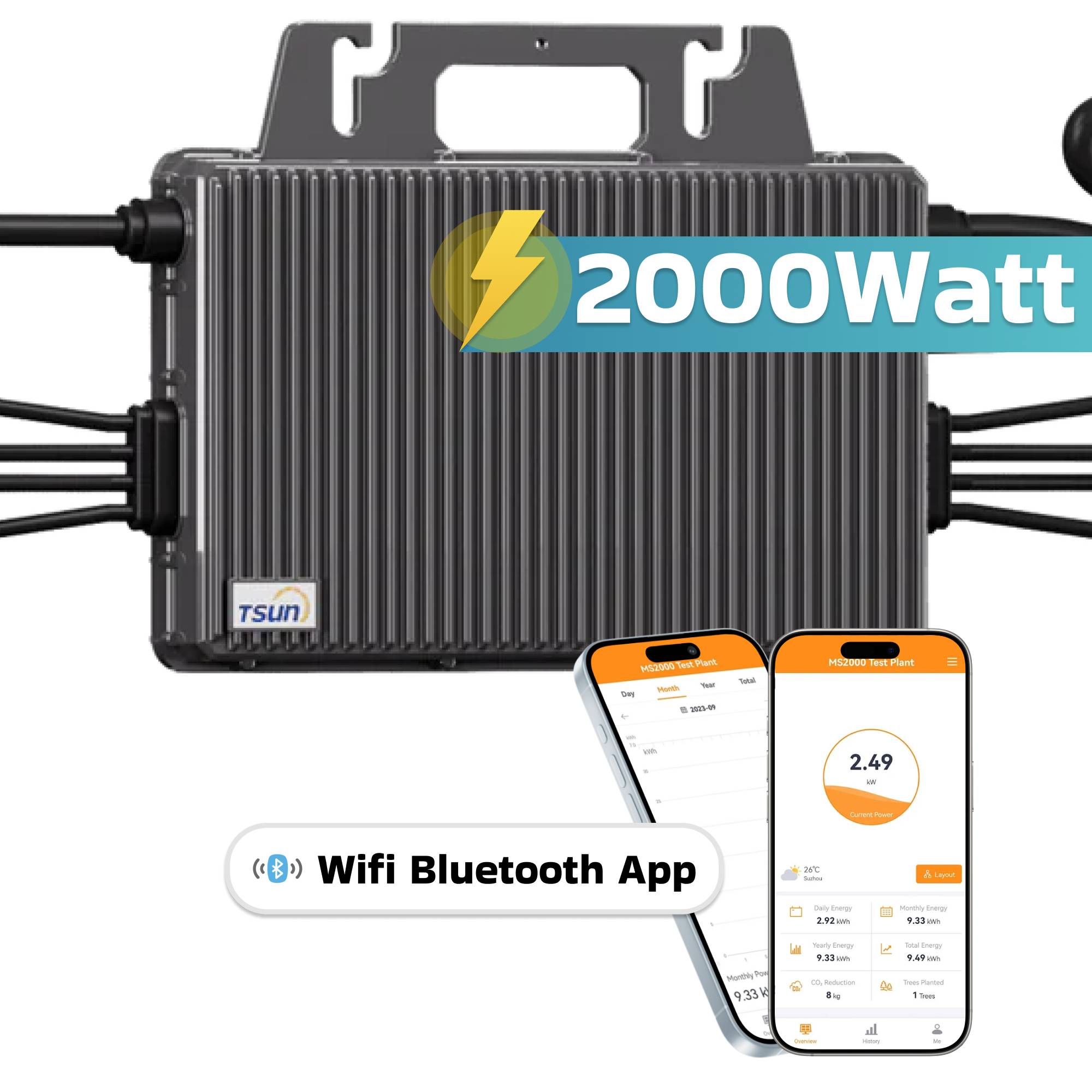 TSUN Inverter 2000 Watt für Balkonkraftwerk mit 5m Anschlusskabel und 4x 100cm Solarkabel-6