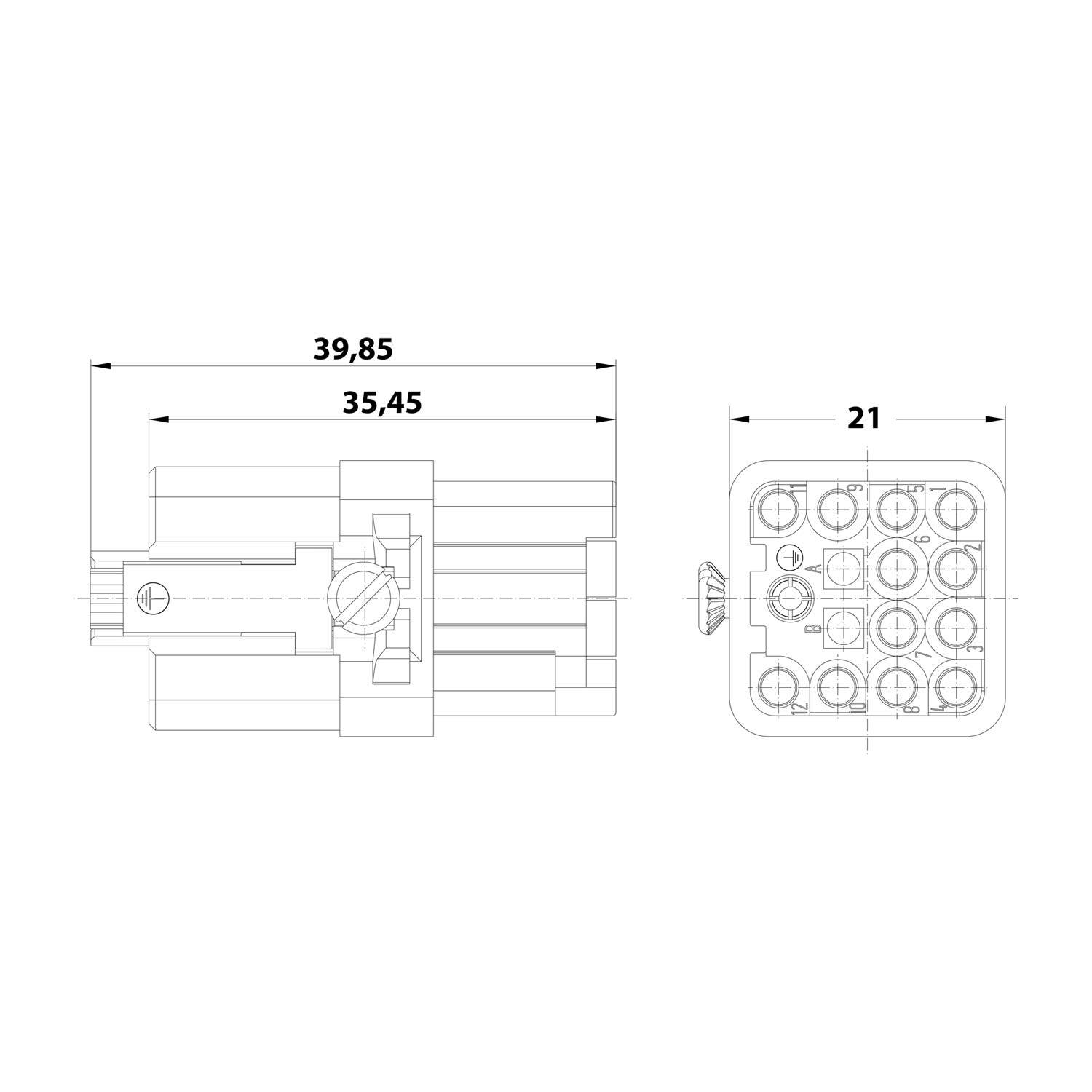HARTING Han Q12/0 Buchseneinsatz (F) Crimp- / Quick-Lock-Anschluss (PE), 12-polig+PE 400V, 10A - 1 Stück-2