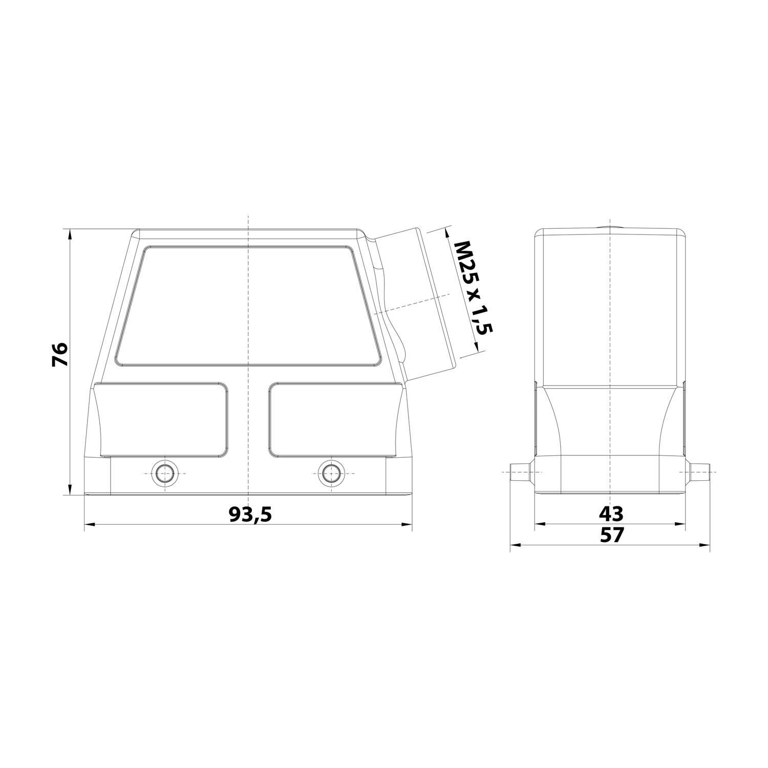 05300160560 Harting Han 16B Tüllengehäuse hoch, 1xM25 seitlicher Kabelabgang, 2 Bügel am-2