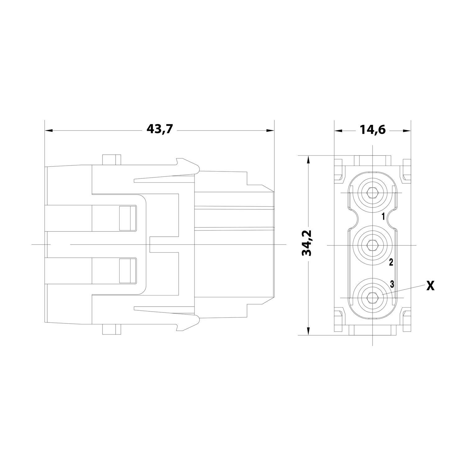 HARTING Han C Axial Modul Buchseneinsatz (F) Axialschraubanschluss, 3-polig 690V, 40A - 1 Stück-2