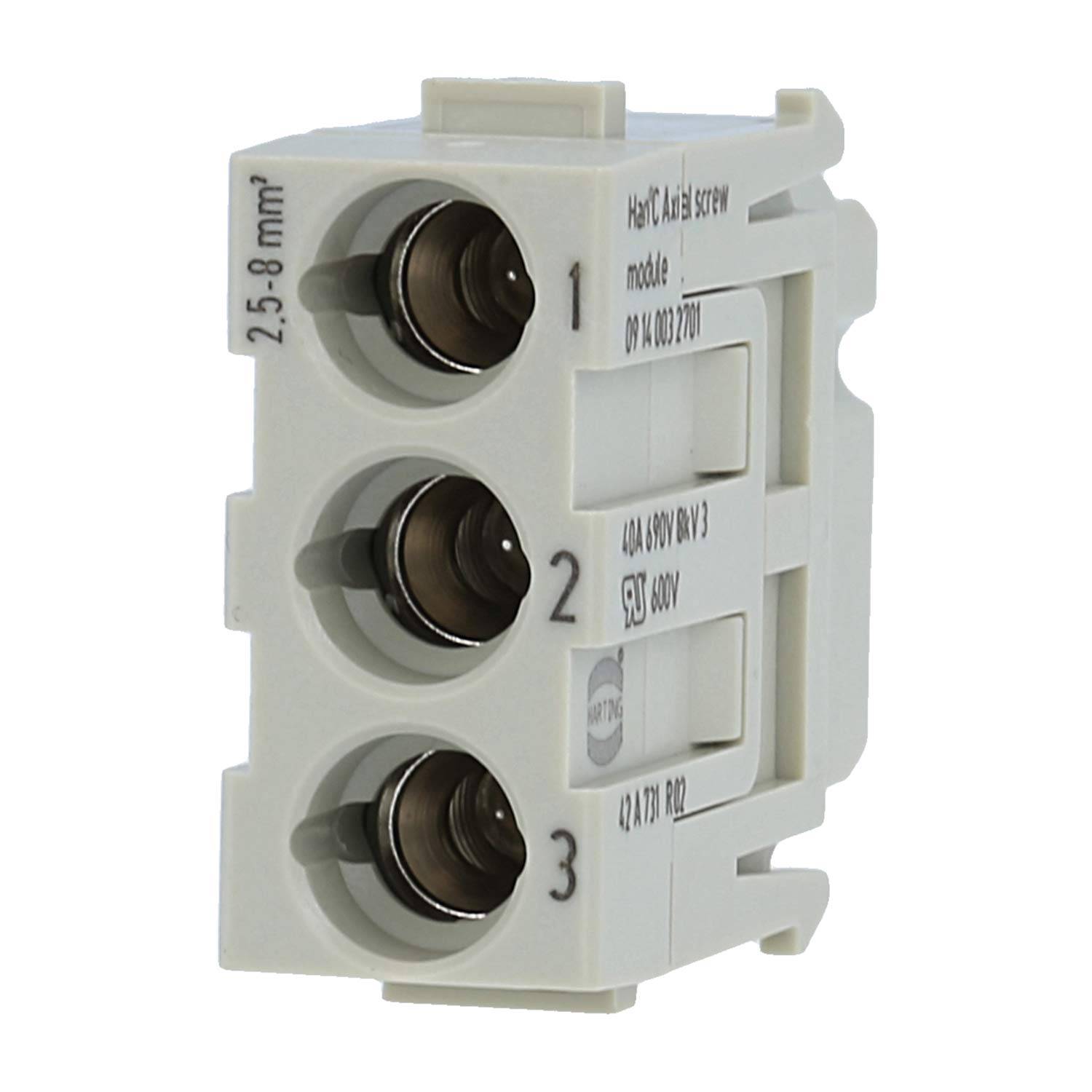 HARTING Han C Axial Modul Buchseneinsatz (F) Axialschraubanschluss, 3-polig 690V, 40A - 1 Stück-3