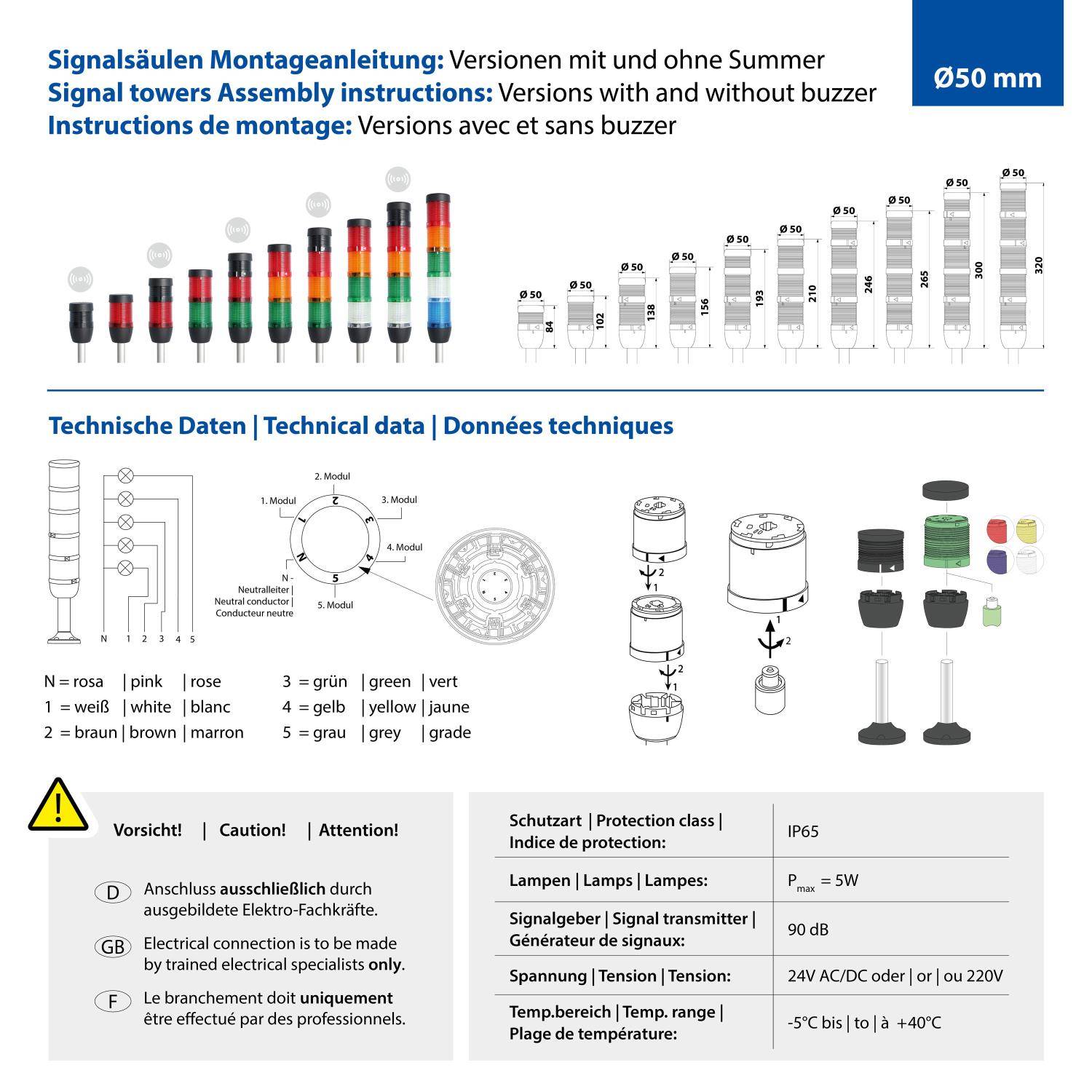 STEX24 Signalsäule grün-rot, 50mm, 24V AC/DC, LED-Dauerlicht Kabel 2,5 Meter, SS50-OB2/24 149 Anschlusstechnik:-1