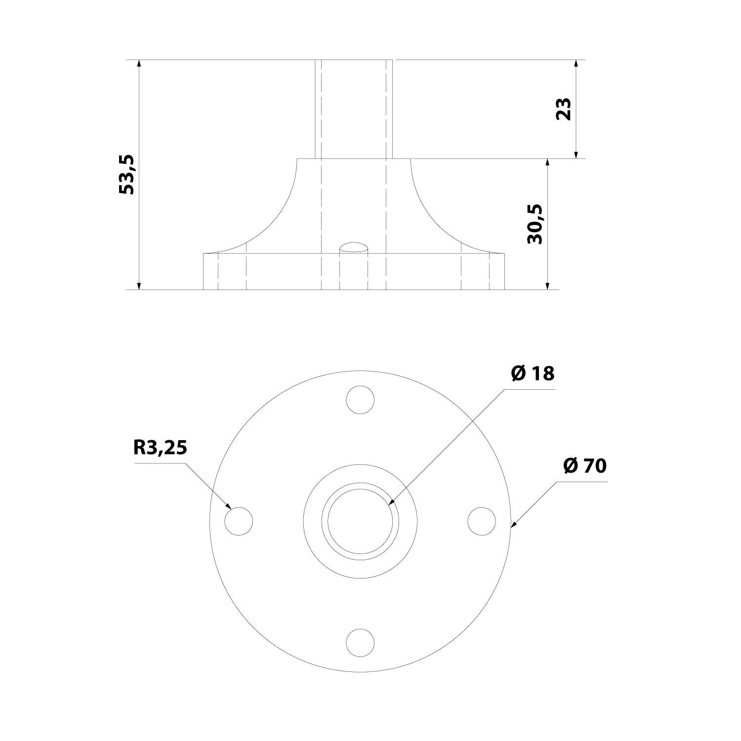 STEX24 Kunststofffuß mit Aluminiumrohr für Signalsäule schwarz / silber, 50/70mm SH20/231 101 Anschraubloch 56,0mm x-1