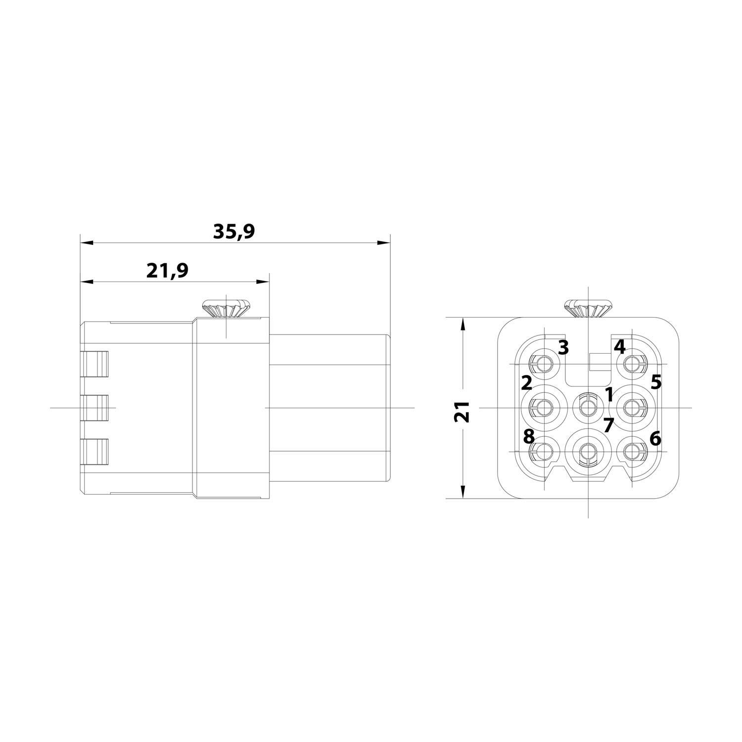 HARTING Han 8D Buchseneinsatz (F) Quick-Lock-Anschluss, 8-polig AC 50V / DC 120V, 10A - 1 Stück-2