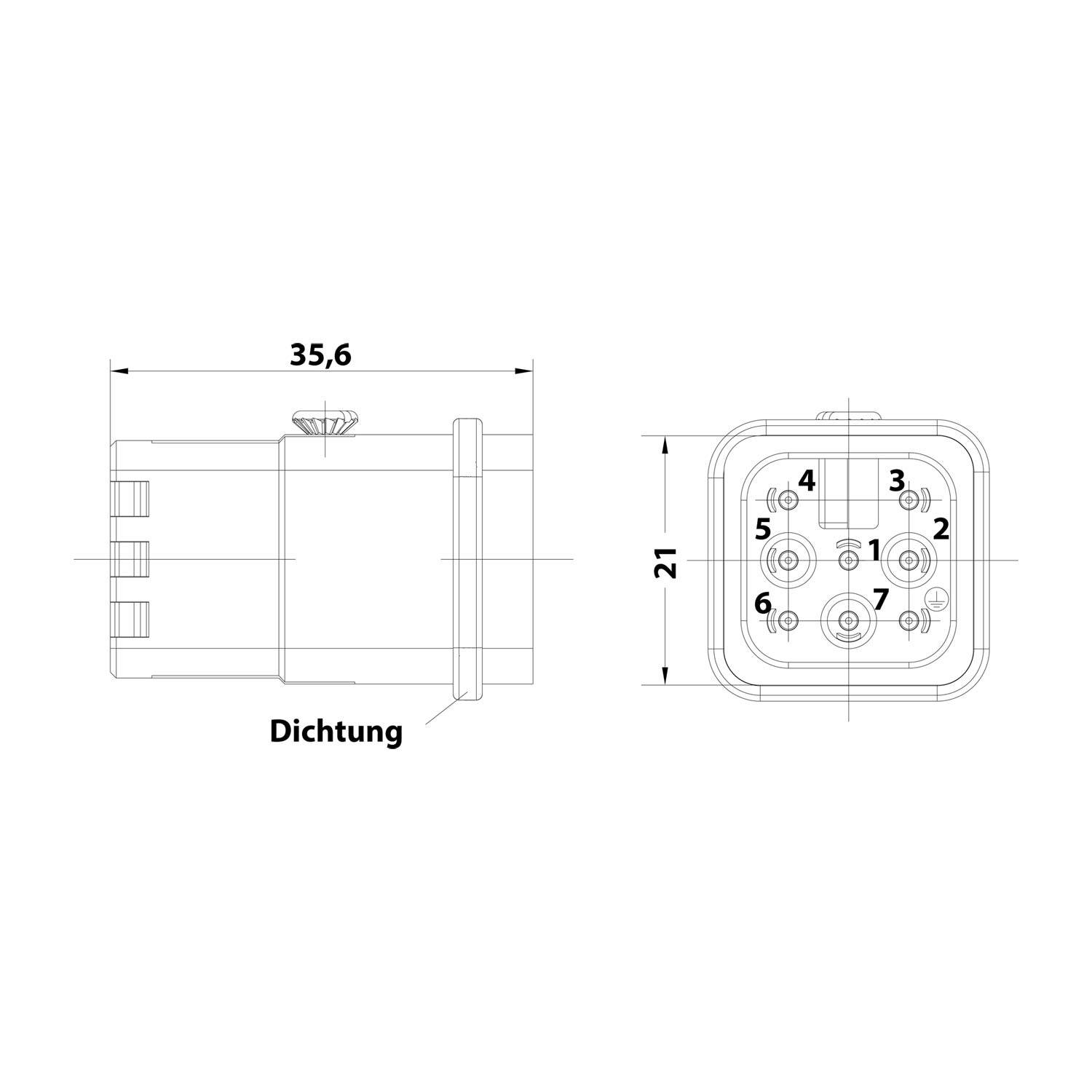 HARTING Han 7D Stifteinsatz (M) Quick-Lock-Anschluss, 7-polig+PE 250V, 10A - 1 Stück-2