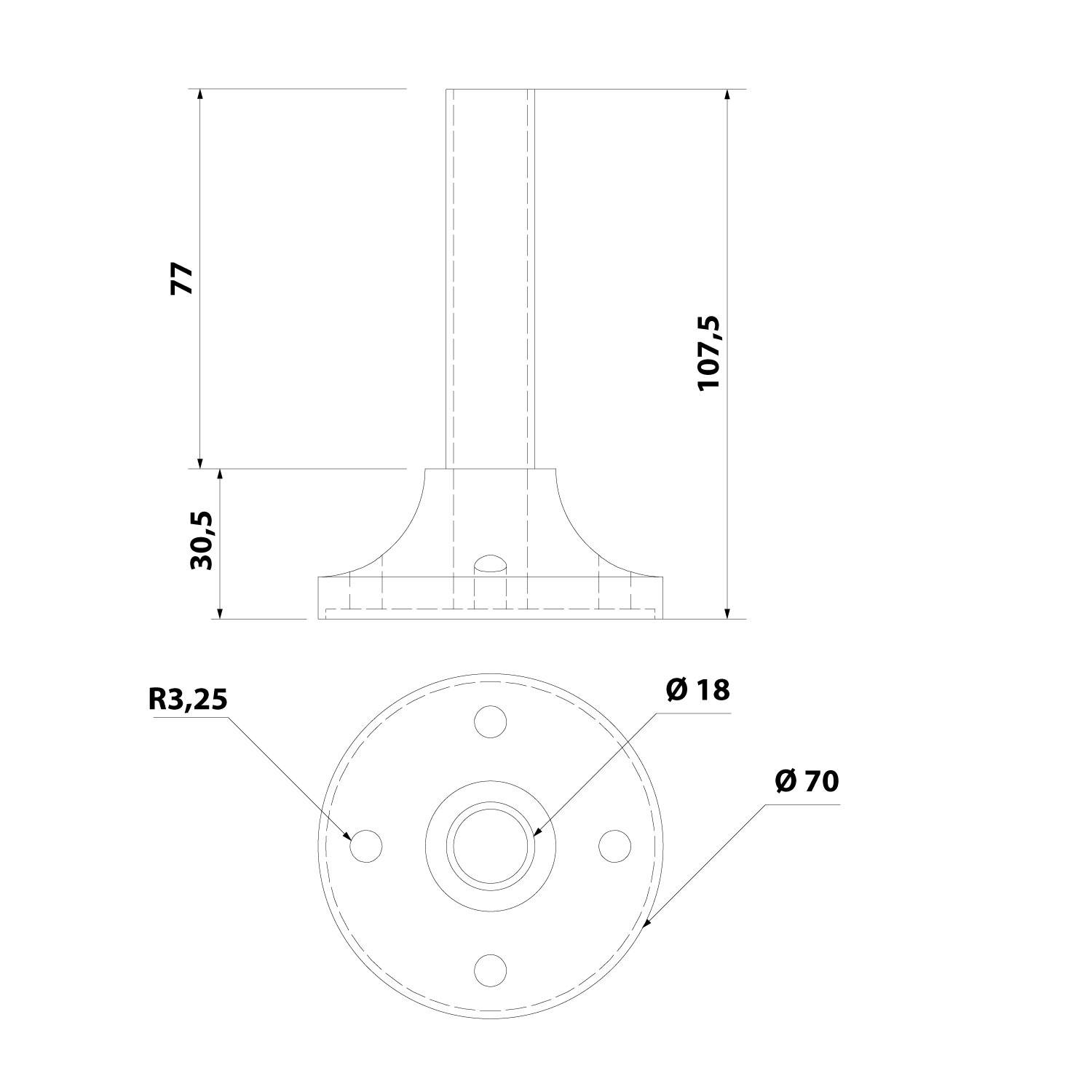 STEX24 Kunststofffuß mit Aluminiumrohr für Signalsäule schwarz / silber, 50/70mm SH100/231 103 Anschraubloch 56,0mm x-1