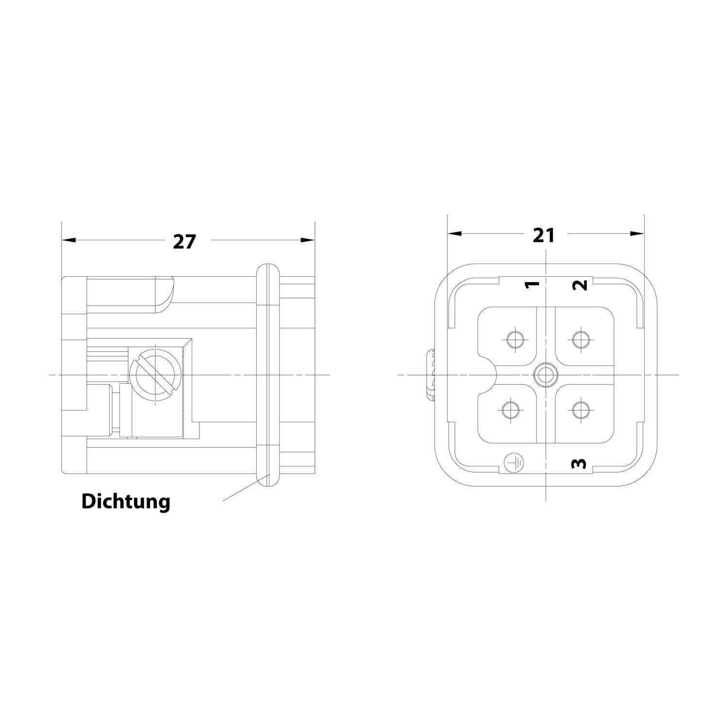 HARTING Han 3A Stifteinsatz (M) Schraubanschluss, 3-polig+PE 230V/400V, 10A - 1 Stück-2