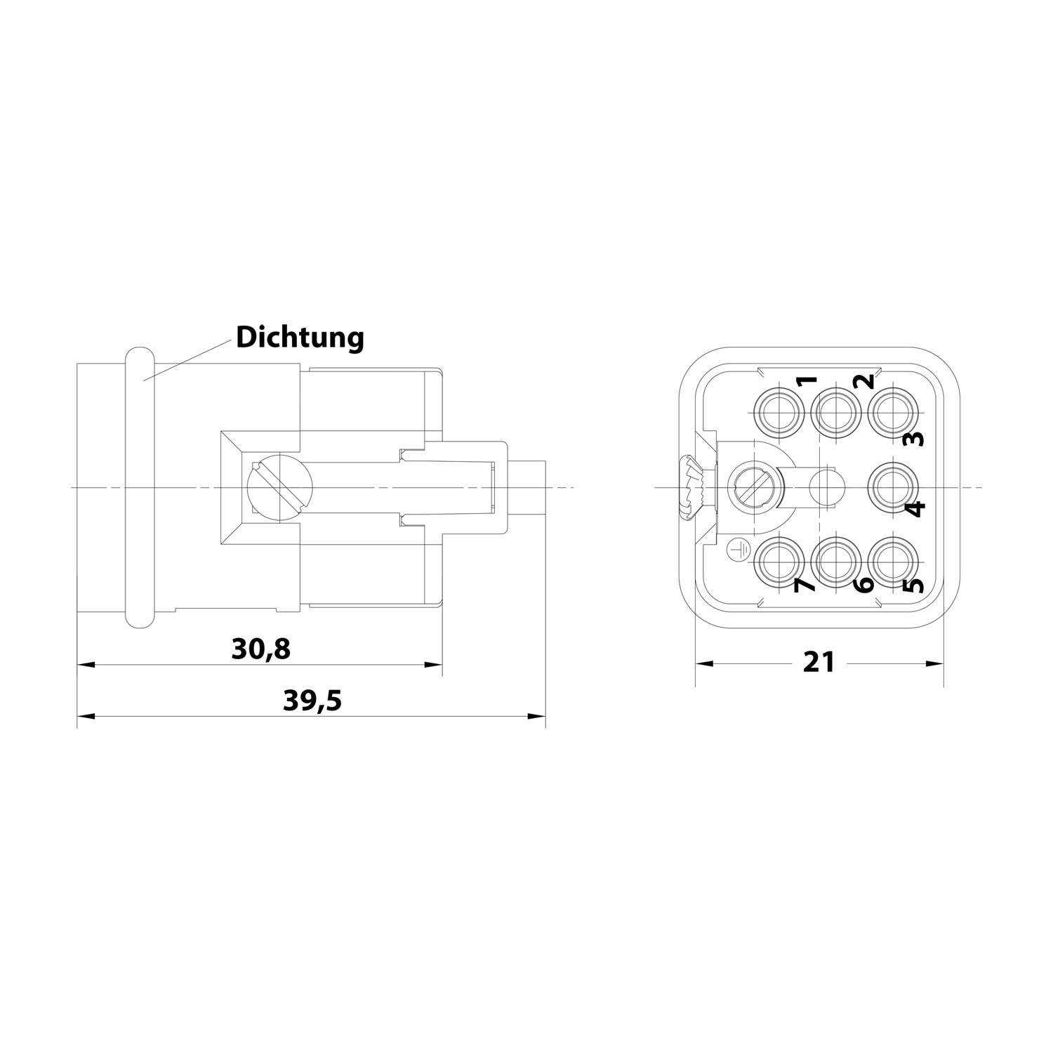 HARTING Han Q7/0 Stifteinsatz (M) Crimp- / Schraubanschluss (PE), 7-polig+PE 400V, 10A - 1 Stück-2