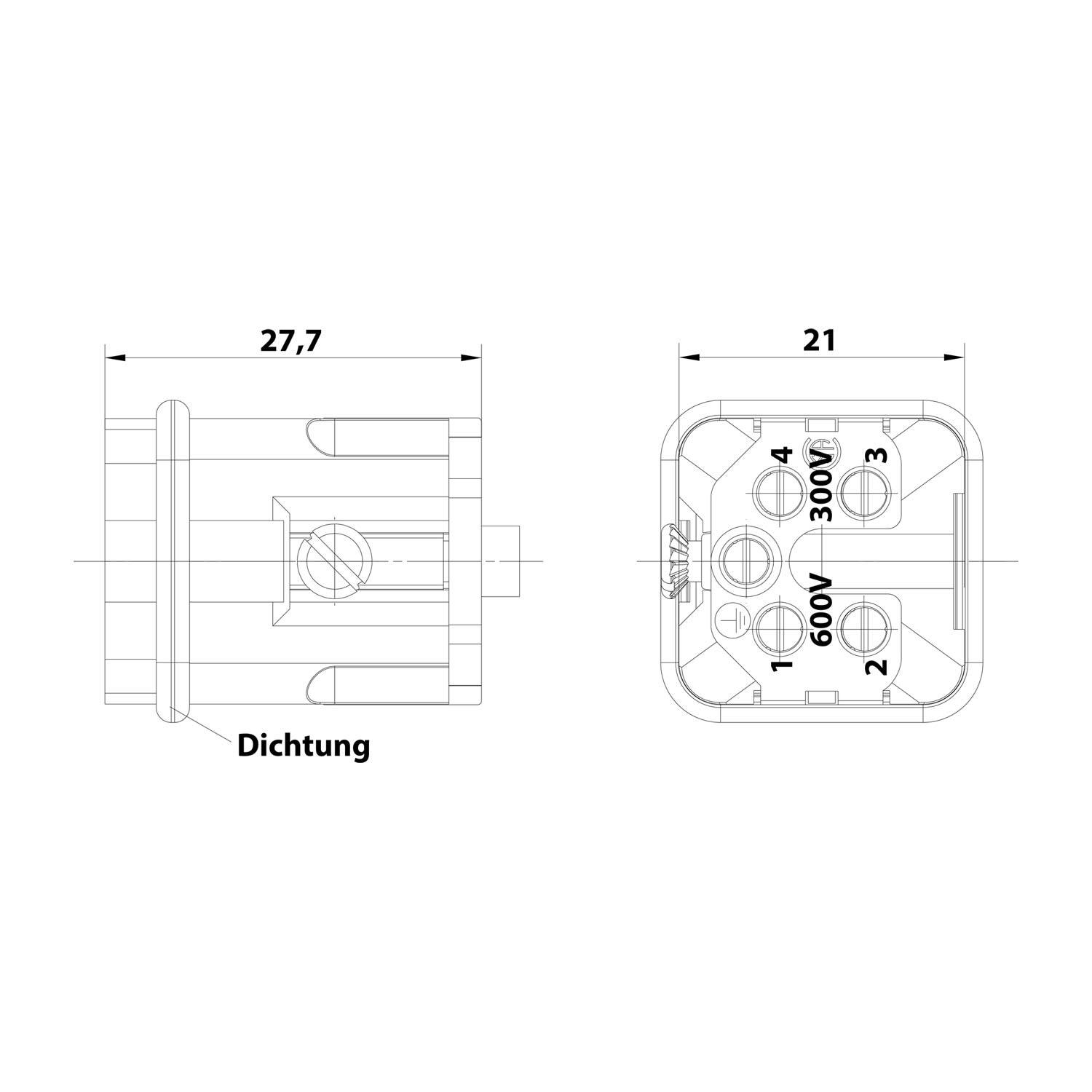 HARTING Han 4A Stifteinsatz (M) Schraubanschluss, 4-polig+PE 230V/400V, 10A - 1 Stück-2