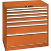 ESD-Schubladenschrank BxTxH 1023 x 725 x 1000 mm 7 Schubladen Traglast 200 kg / 1 x 50 mm mit 75 kg orange.