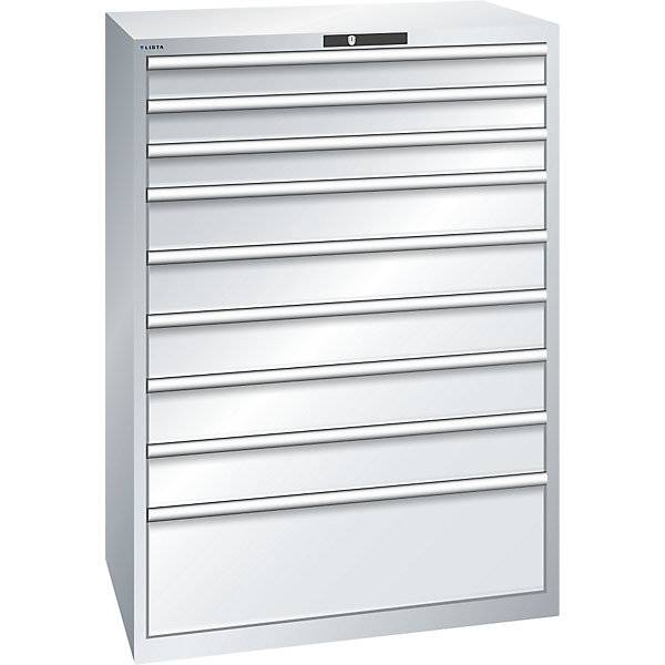 ESD-Schubladenschrank BxTxH 1023 x 725 x 1450 mm 9 Schubladen Traglast 75 kg / 1 x 300 mm mit 200 kg
