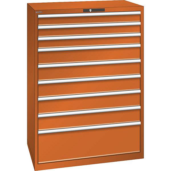 ESD-Schubladenschrank BxTxH 1023 x 725 x 1450 mm 9 Schubladen Traglast 75 kg / 1 x 300 mm mit 200 kg orange.-0