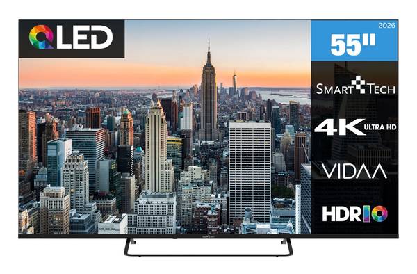 Smart Tech 55QV02K QLED Fernseher 55 Zoll Smart TV VIDAA HDR Fernseher mit 4K UHD, Bluetooth (2026)