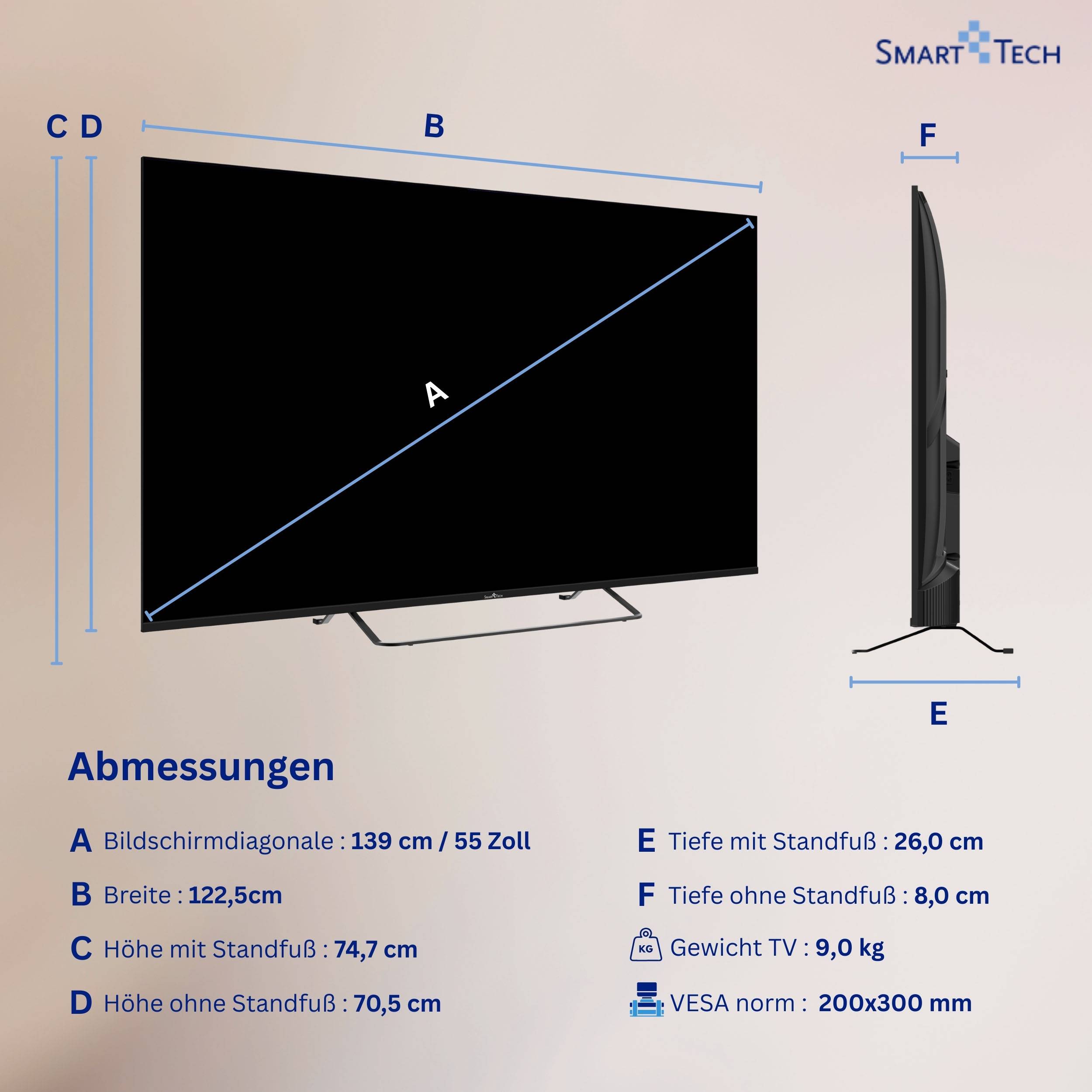 Smart Tech 55QV02K QLED Fernseher 55 Zoll Smart TV VIDAA HDR Fernseher mit 4K UHD, Bluetooth (2026)-2