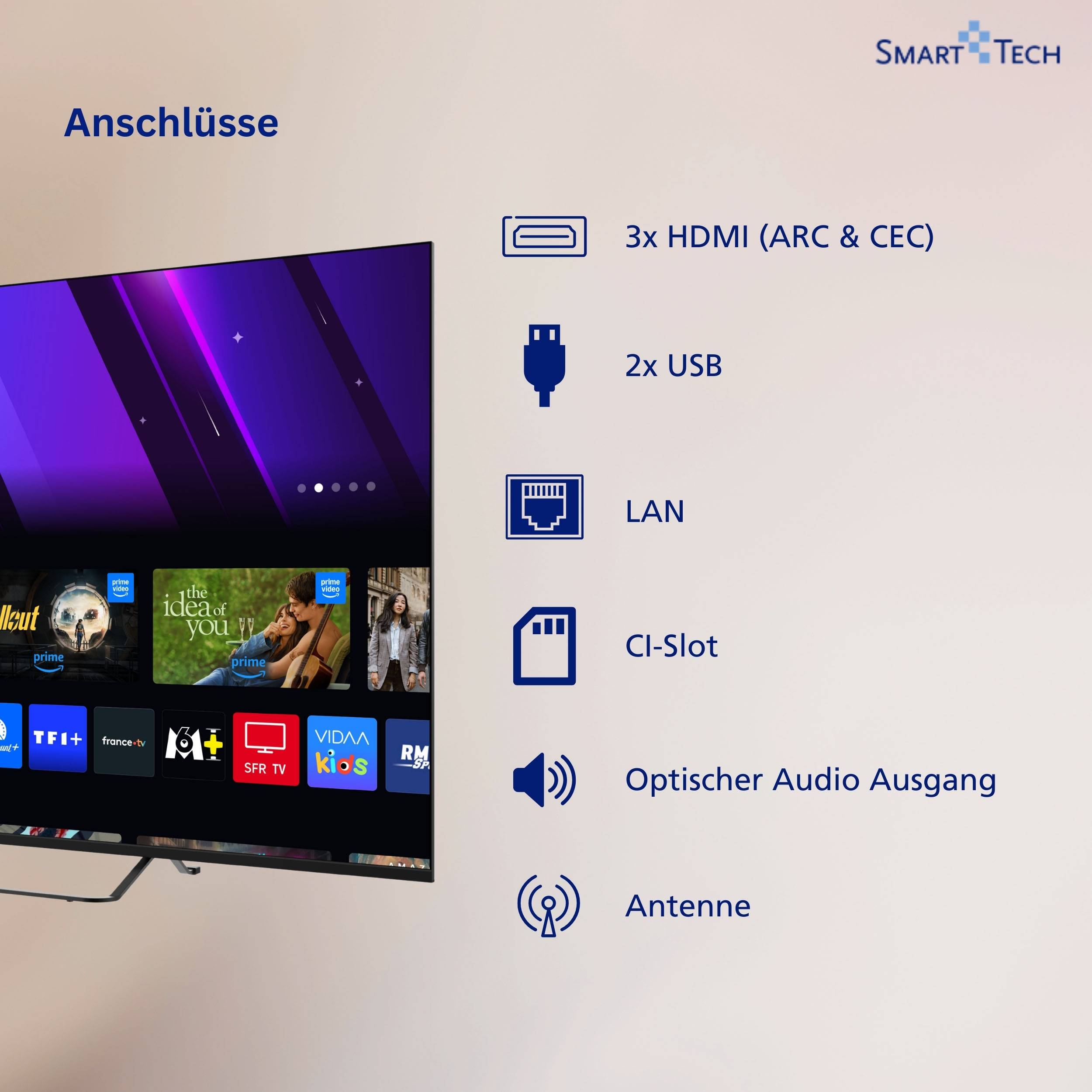 Smart Tech 55QV02K QLED Fernseher 55 Zoll Smart TV VIDAA HDR Fernseher mit 4K UHD, Bluetooth (2026)-3