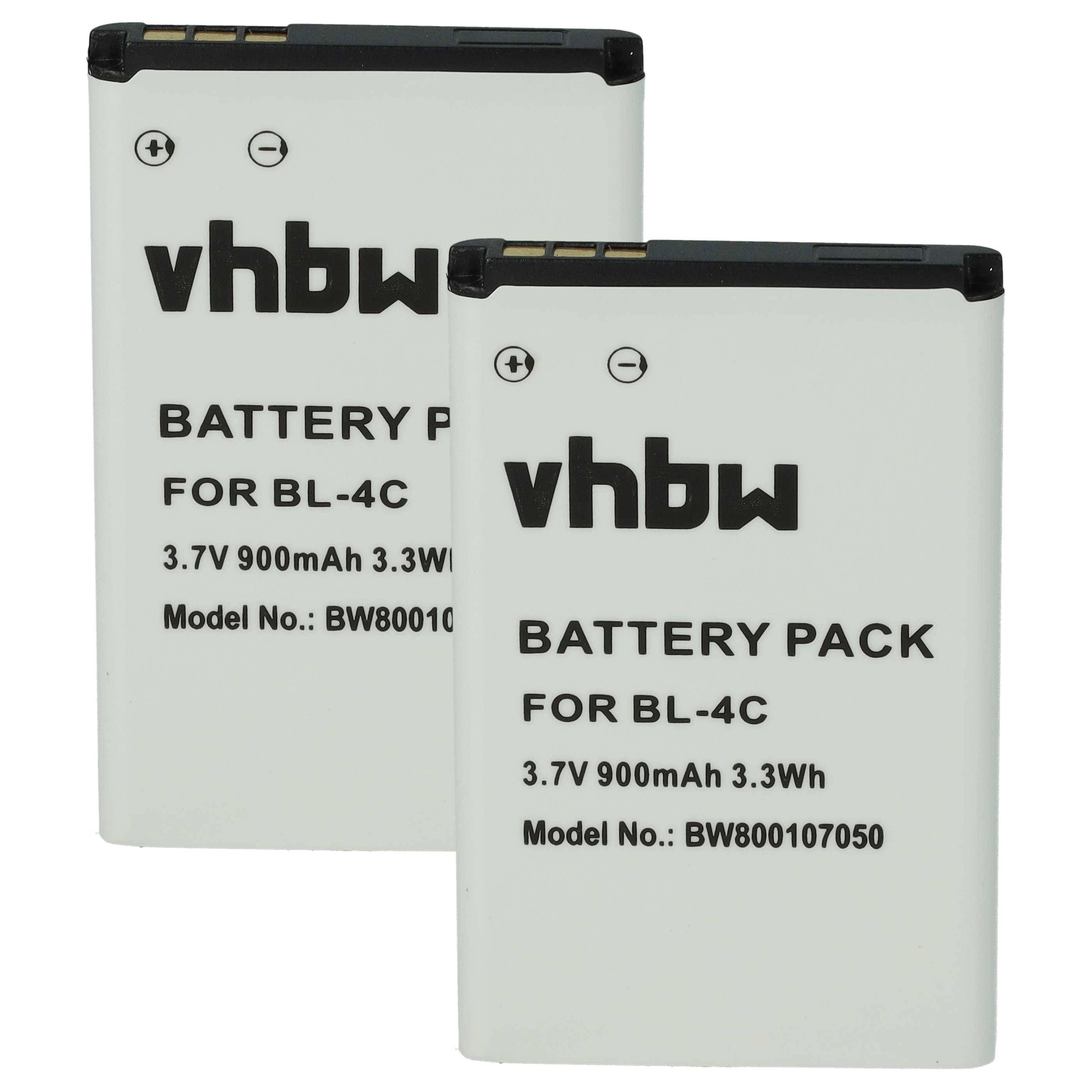 vhbw 2x Akku Ersatz für Nokia BL-4C | für Handy Smartphone Telefon (900 mAh, 3,7 V, Li-Ion)-0