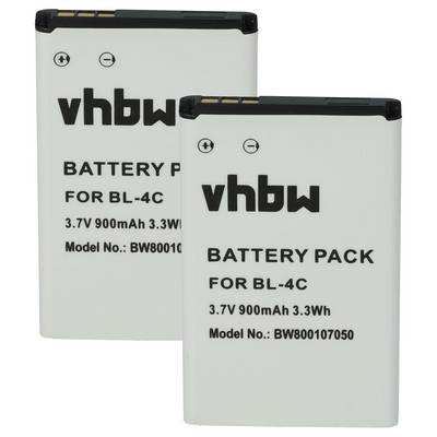 vhbw 2x Akku Ersatz für Nokia BL-4C | für Handy Smartphone Telefon (900 mAh, 3,7 V, Li-Ion)-0