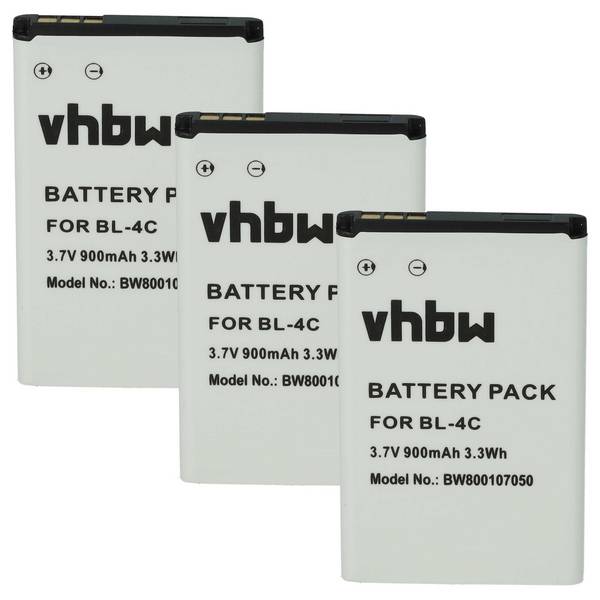 vhbw 3x Akku kompatibel mit Snom M70 | M65, M85 Handy Smartphone Telefon (900 mAh, 3,7 V, Li-Ion)