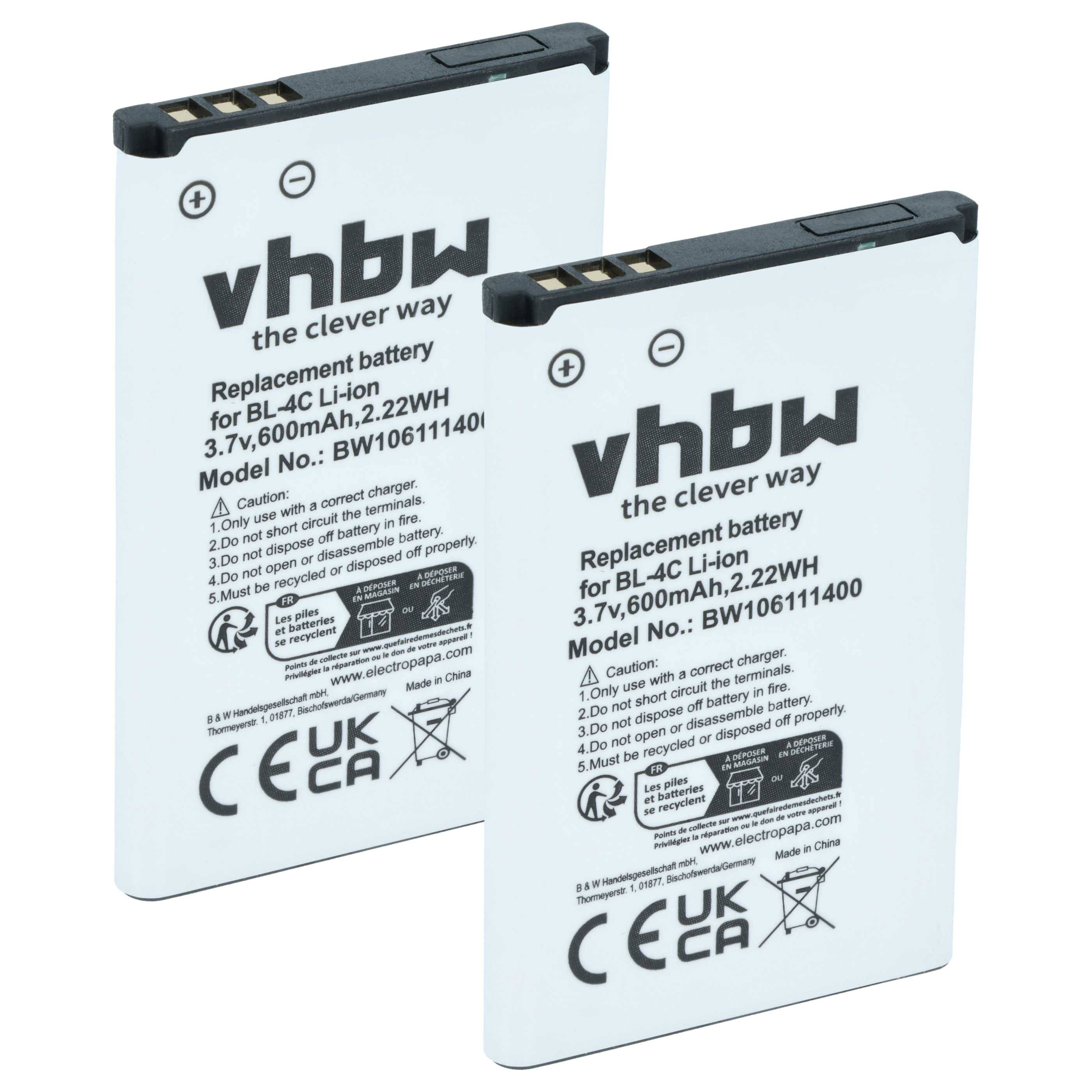 vhbw 2x Akku kompatibel mit Doro 2414 | 1378, 1380, DFC-0160, 1382, 1385, 2424, 1355 Handy Smartphone Telefon (600 mAh-0
