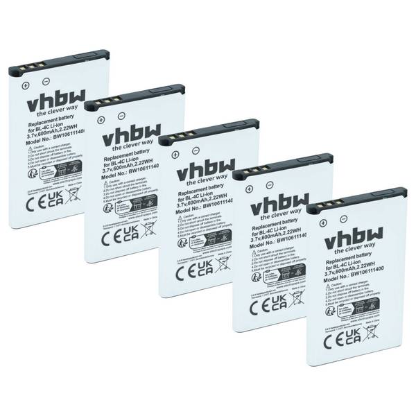 vhbw 5x Akku kompatibel mit MaxCom MM430BB | MM430, MM428BB, MM428, MM400BB, MM422, MM400, MM36D Handy Smartphone